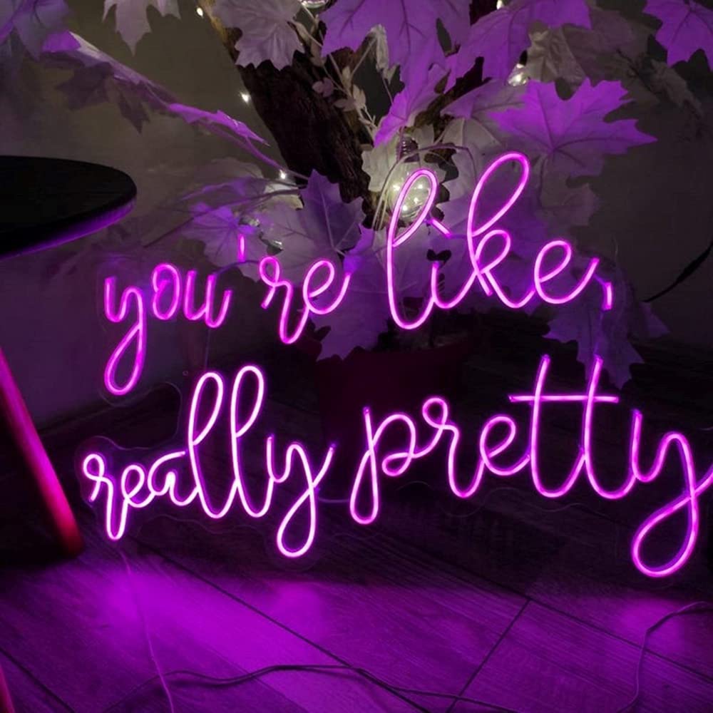 Custom Neon Sign - 'You Are Like Really Pretty' LED Flex Transparent Acrylic Letter Board with 3D Backlight - Personalized Wall Decor for Pink Room (65x30cm) | Perfect for Bedroom, Bar, Cafe & Wedding Decorations