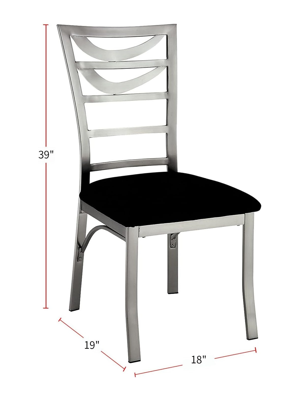 Modern Silver Metal 2-Piece Dining Chair Set with Black Microfiber Seat - Ladder Back Design with Satin Powder Coating - Perfect for Kitchen, Dining Room, and Breakfast Nook