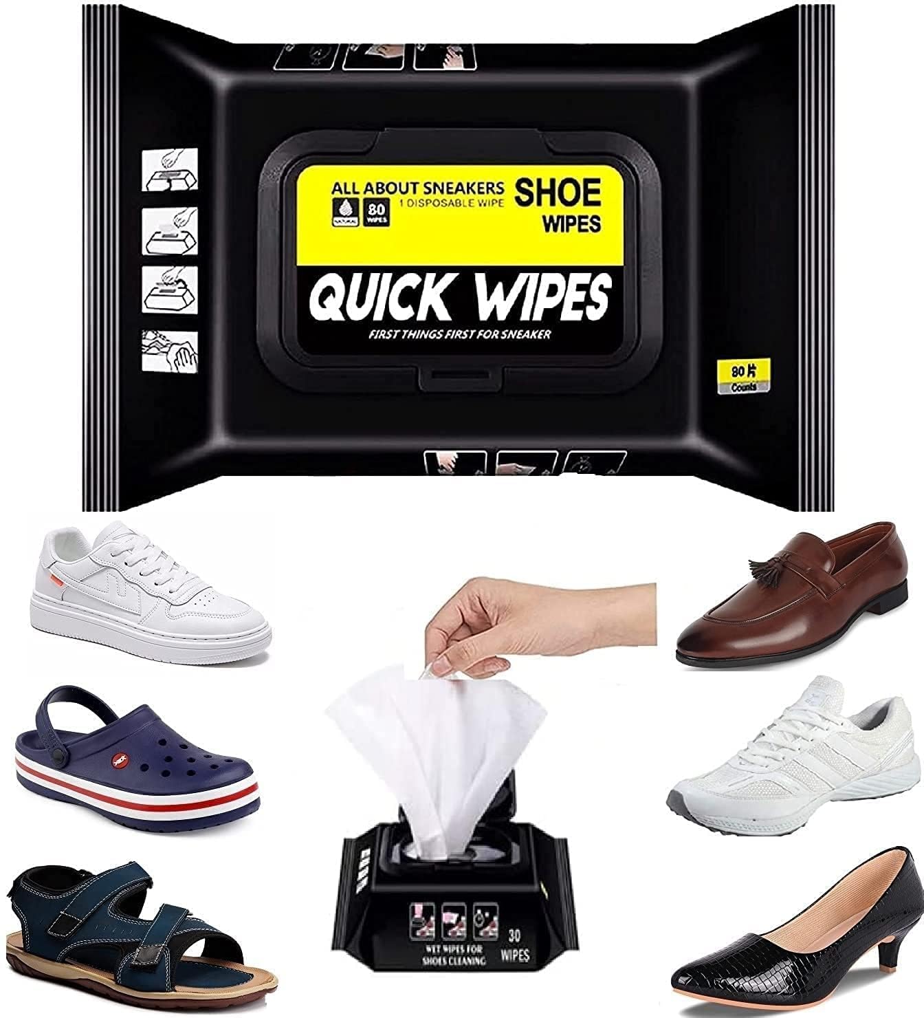 LIRABS 80-Pack Shoe Cleaning Wipes for Sneakers, Shoes & Footwear | Quick & Easy Instant Cleaner | Perfect for Gym, Travel, Sports & Everyday Use