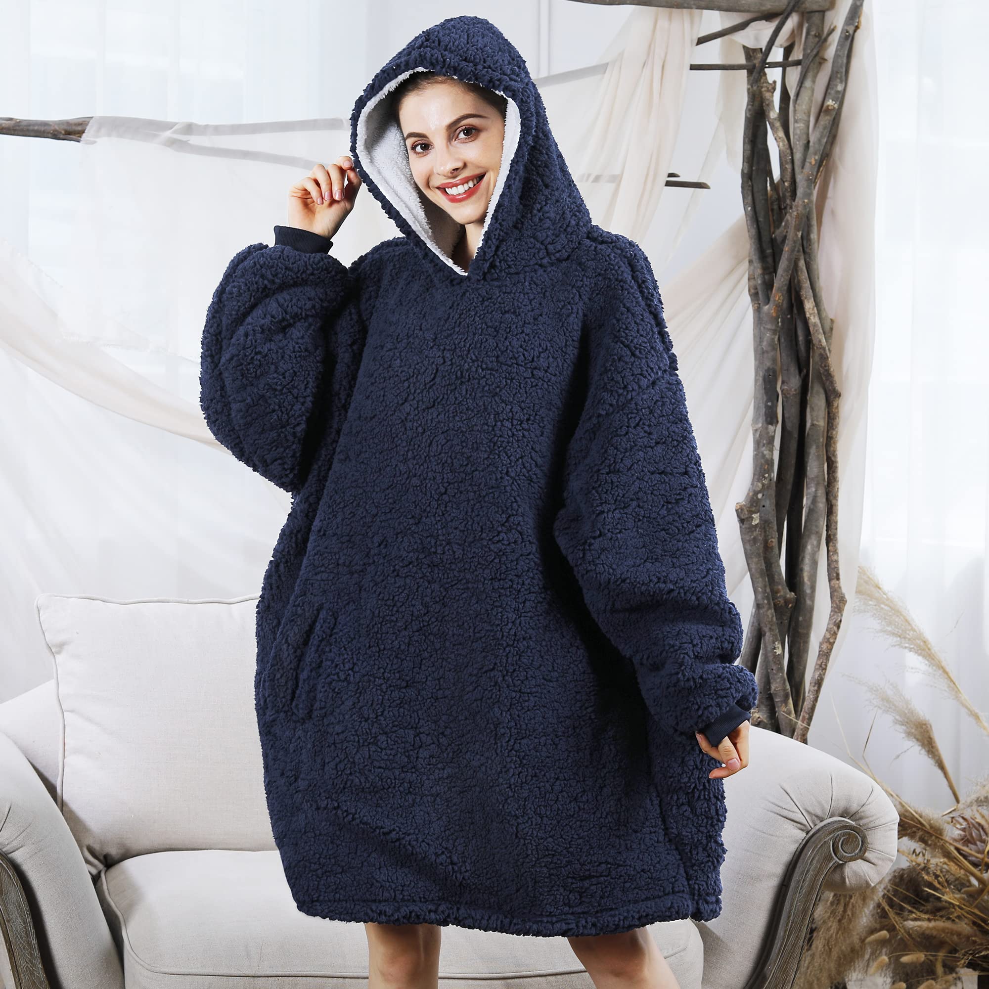 Cozy AmyHomie Sherpa Hooded Blanket Sweatshirt - Oversized Fleece Wearable Blanket for Women, Men & Kids | Perfect for Lounging, Camping & Cold Weather Comfort