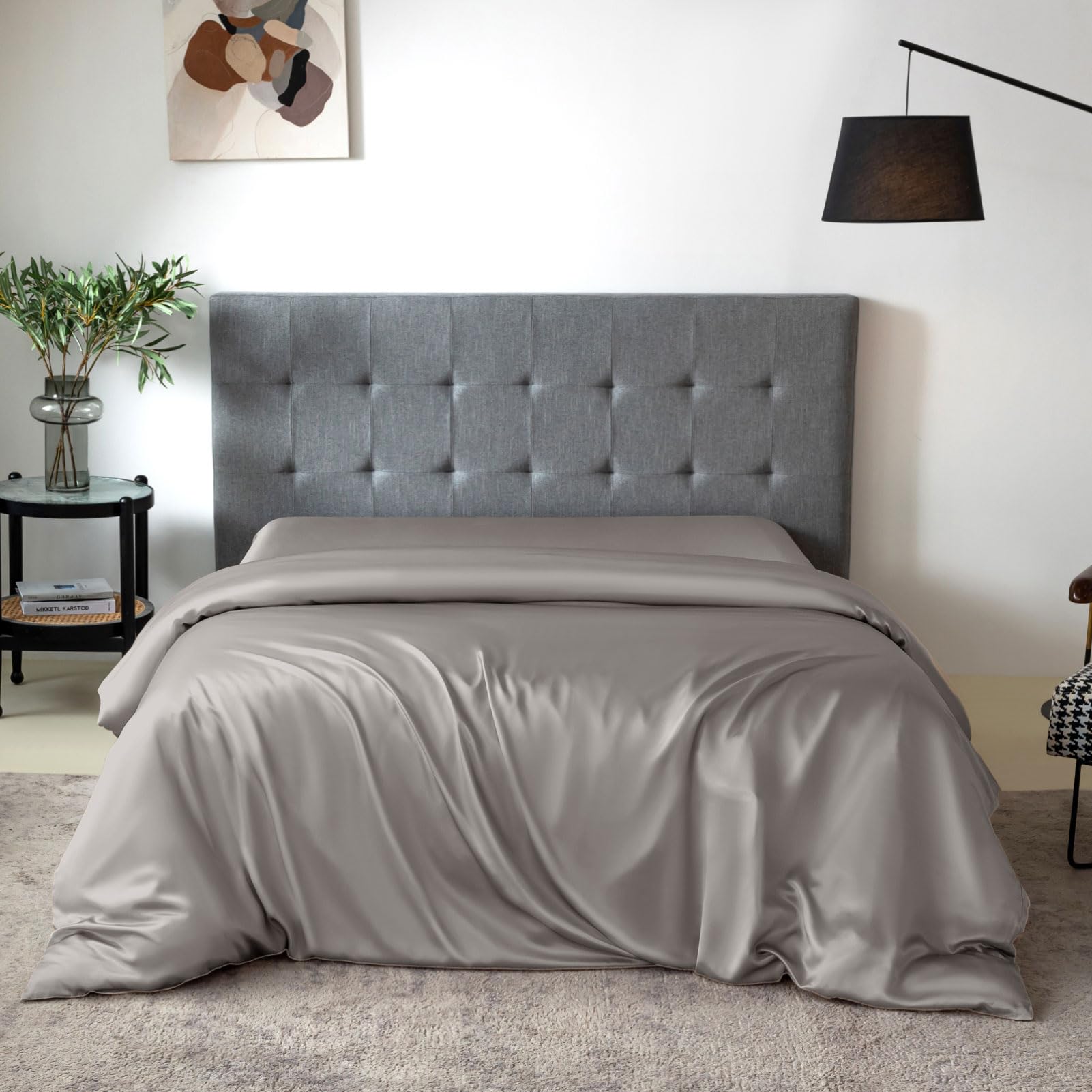 THXSILK 100% 7A+ Mulberry Silk Duvet Cover - Seamless, Breathable, Easy Care with Zipper Closure (Twin Size, Grey) | Luxury Bedding for Better Sleep & Skin Care