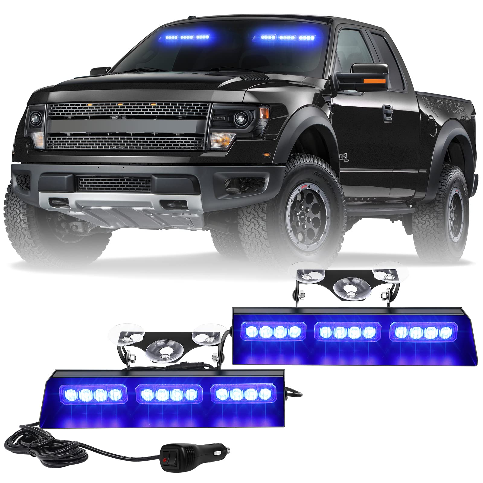 XRIDONSEN 2 Pack 10 Inch Blue Emergency Strobe Lights - 24 LED Hazard Warning Lights for Windshield, Interior Dash - Police, Firefighter, Law Enforcement, Security Vehicles & Trucks - Ideal for Roadside Emergencies, Construction Zones & Night Patrols