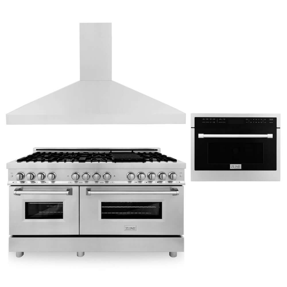 ZLINE 60-Inch Stainless Steel Dual Fuel Range Kitchen Package with Convertible Vent Hood & 24