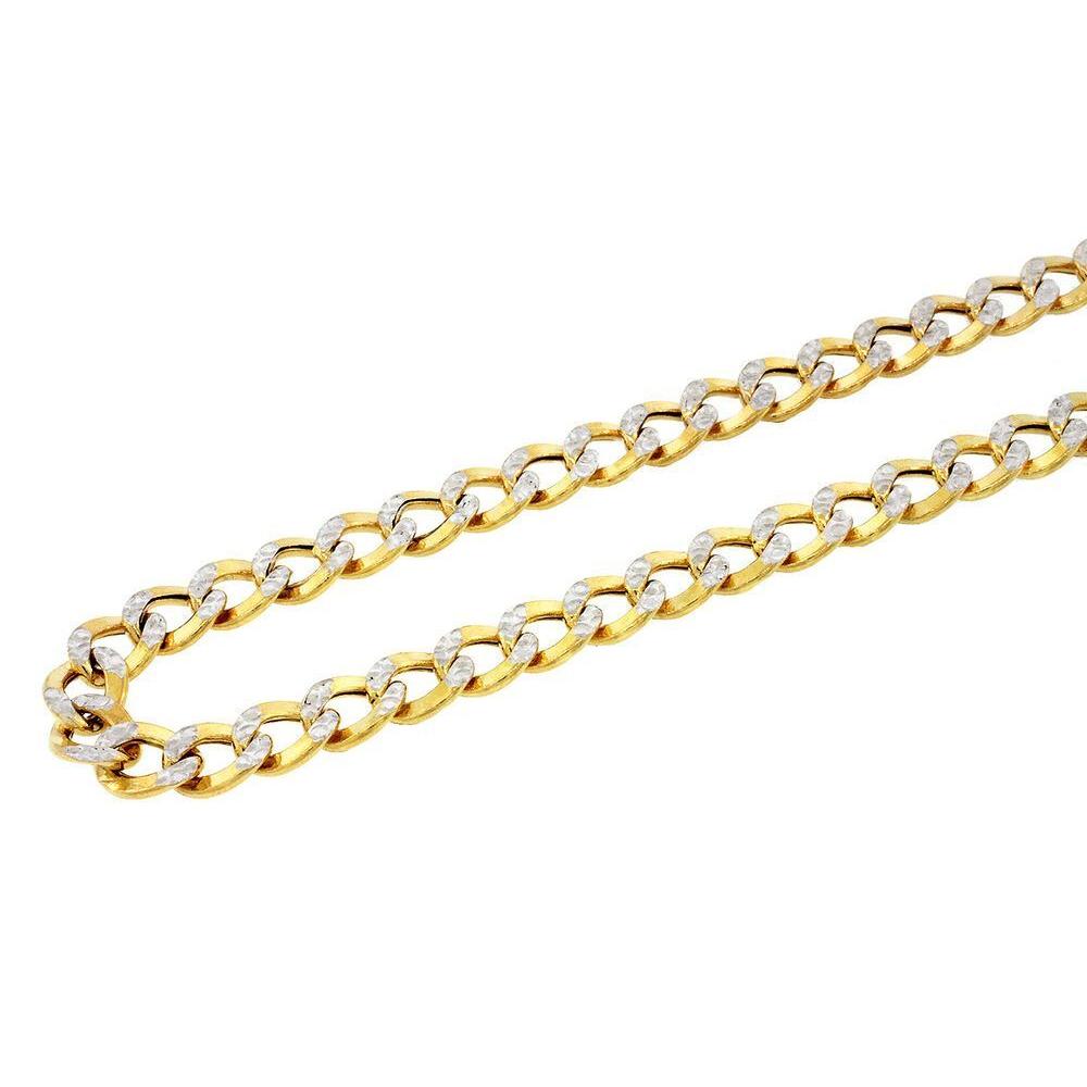 6MM 150 Pave Curb Chain Necklace in .925 Sterling Silver with Yellow Gold Plating - 8 to 32 Inches Adjustable Length for Women & Men | Perfect for Layering, Gift Giving & Everyday Wear