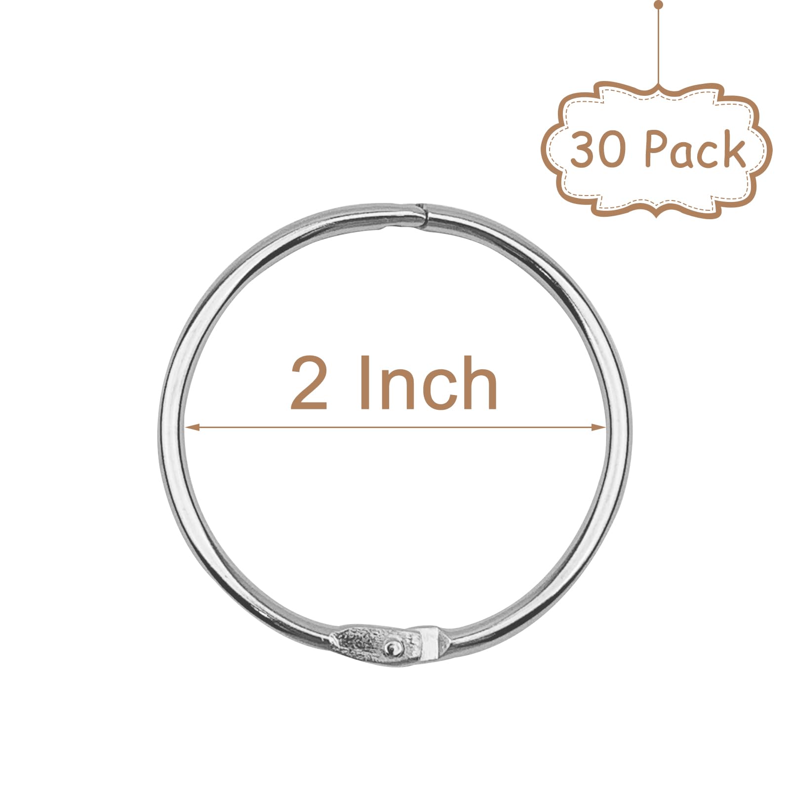 30 Pack 2 Inch Nickel Plated Steel Loose Leaf Binder Rings - Silver Keychain Key Book Rings for School, Office & Home Organization | Perfect for Notebooks, DIY Projects & Document Binding