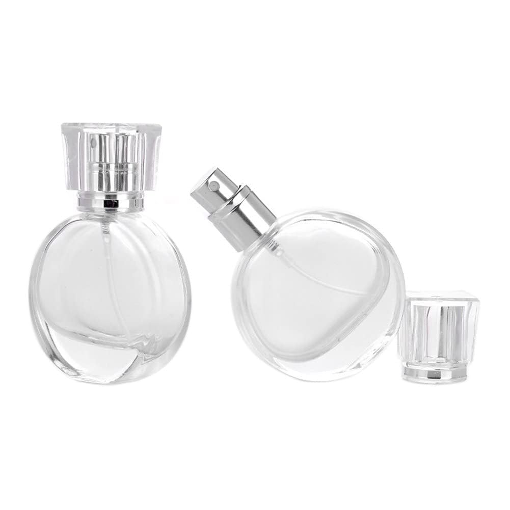 2-Pack 25ml Clear Glass Perfume Decant Bottles with Metal Pump - Refillable Travel Spray Bottles for DIY Perfume, Essential Oils, Rose Water - Perfect for Home, Office & Travel Use