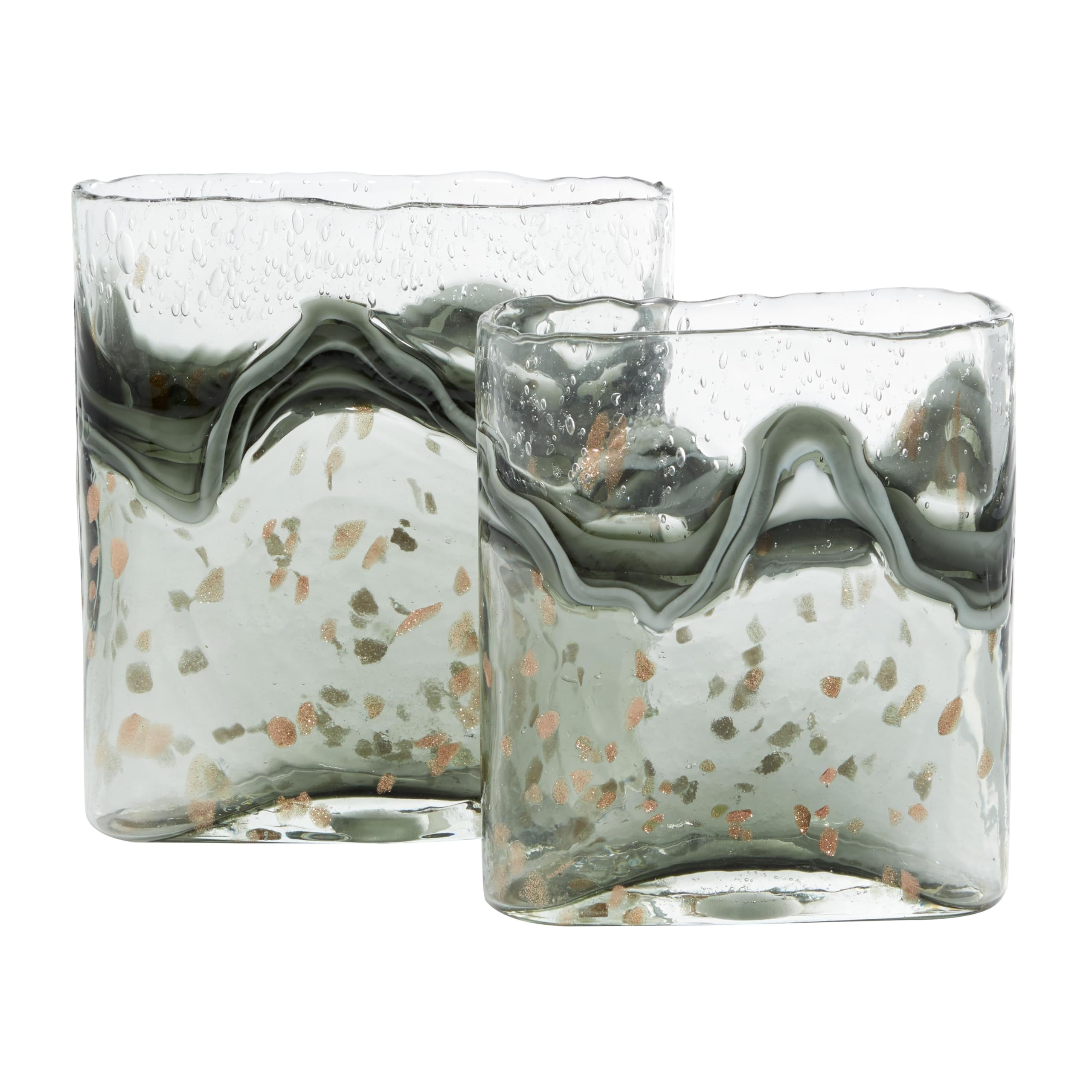 Deco 79 Handmade Glass Vase Set of 2 - Speckled Wave Design Blown Centerpiece Vases for Home Decor (9