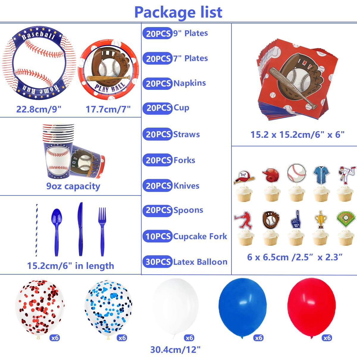 Baseball Party Supplies Kit - 20-Piece Baseball Themed Tableware Set with Banner, Plates, Cups, Napkins, Cutlery & Tablecloth for Kids Birthday Decorations | Perfect for Baseball Fan Parties, Team Celebrations & Sports Themed Events