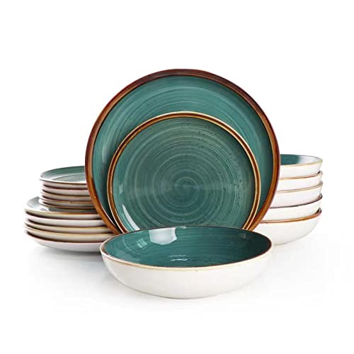 ONEMORE 18-Piece Porcelain Dinnerware Set - Microwave, Oven & Dishwasher Safe Teal Tableware for Everyday Dining & Entertaining