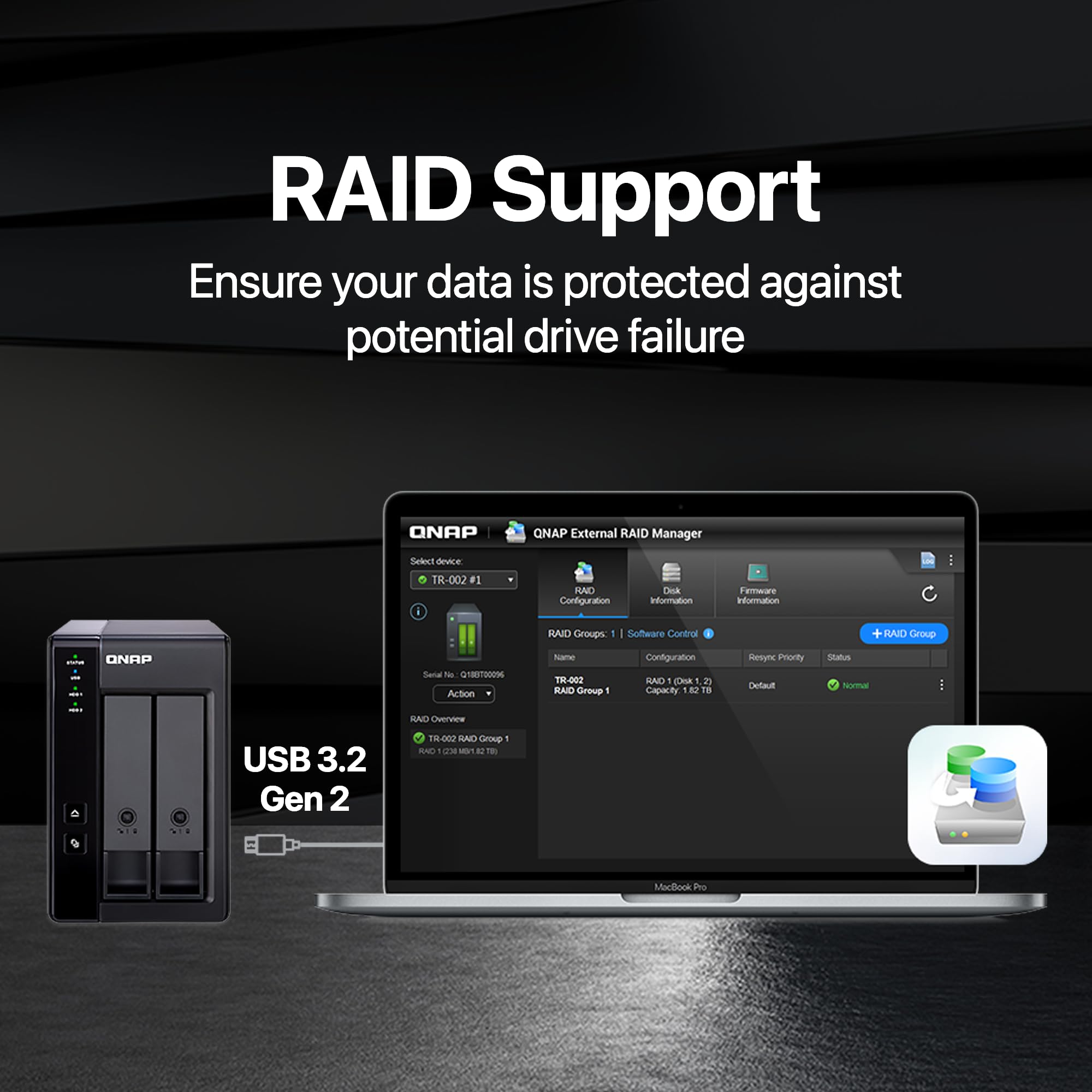 QNAP TR-002-A-US 2-Bay USB Type-C DAS External Hard Drive Enclosure with Hardware RAID 0/1 (Diskless) - Perfect for Data Backup, Media Storage & Creative Professionals