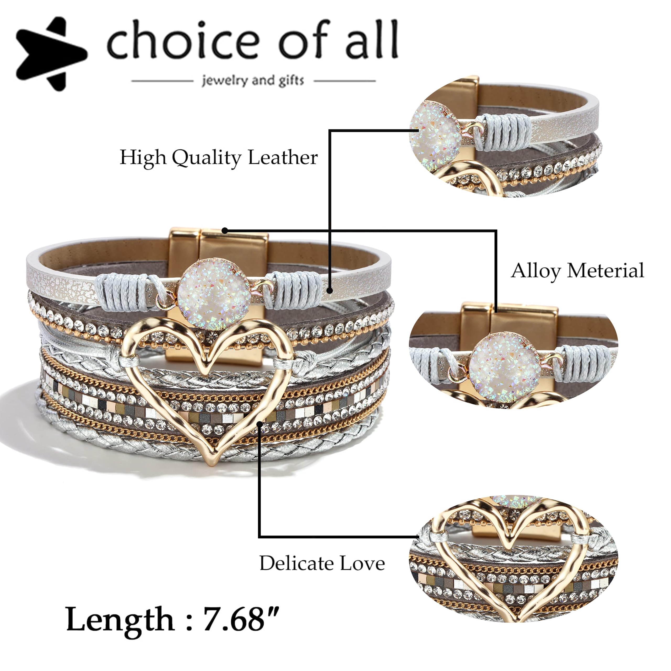 Boho Leather Wrap Bracelets for Women - Stylish Heart Layered Chunky Stack Jewelry, Trendy Valentine's Day Gifts for Her | Perfect for Everyday Wear, Date Nights, Special Occasions | Great for Boho-Chic Style, Jewelry Stacking | Ideal for Work, Parties, Travel & Fashion Statements | Gift for Girlfriend, Wife, Mom, Best Friend | Perfect for Casual Outfits, Romantic Dates, Boho Fashion, Jewelry Layering