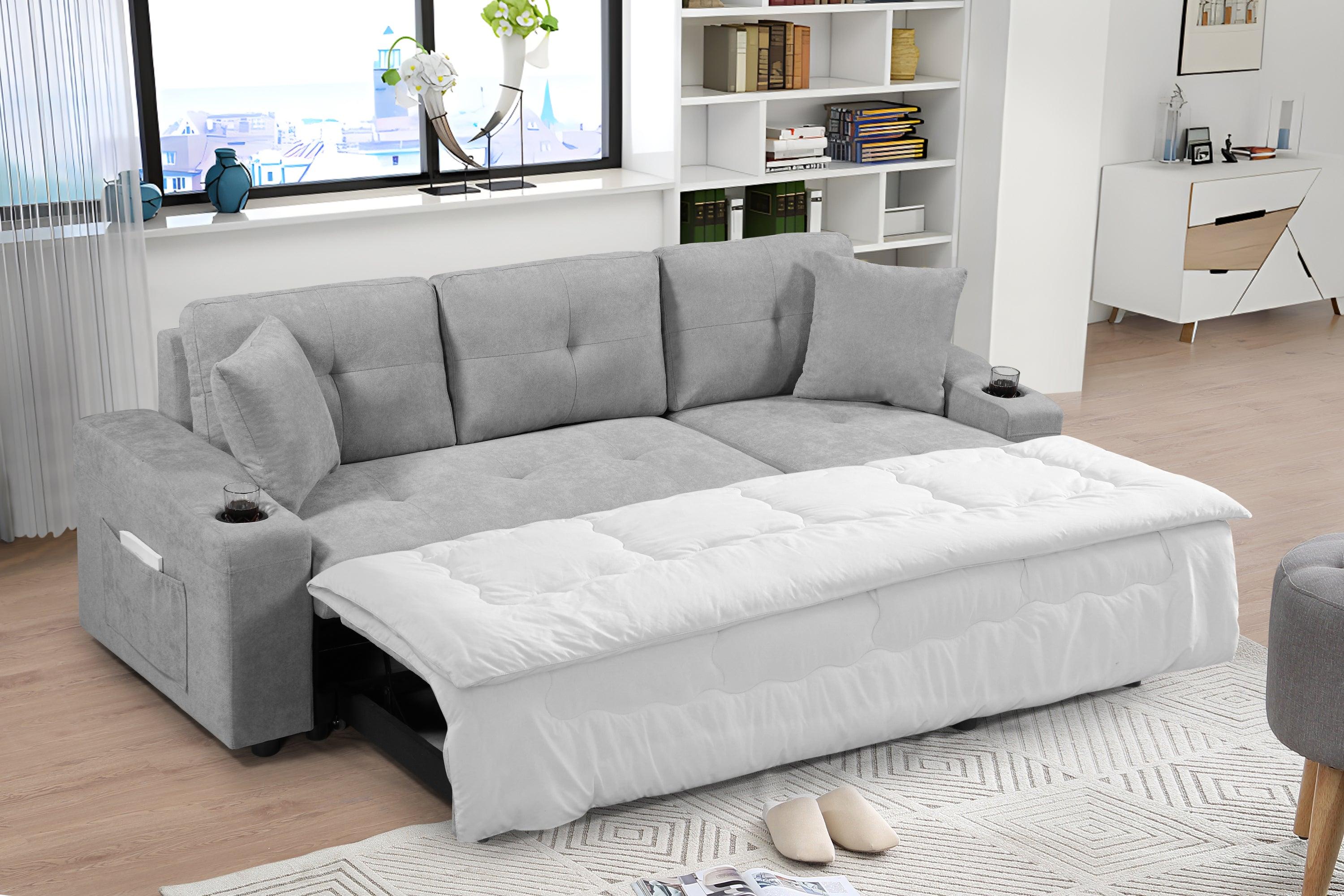 Convertible Corner Sofa with Armrest Storage - Modern Sectional Sofa for Living Room & Apartment, Right Chaise Longue in Grey - Perfect for Small Spaces, Movie Nights & Family Gatherings