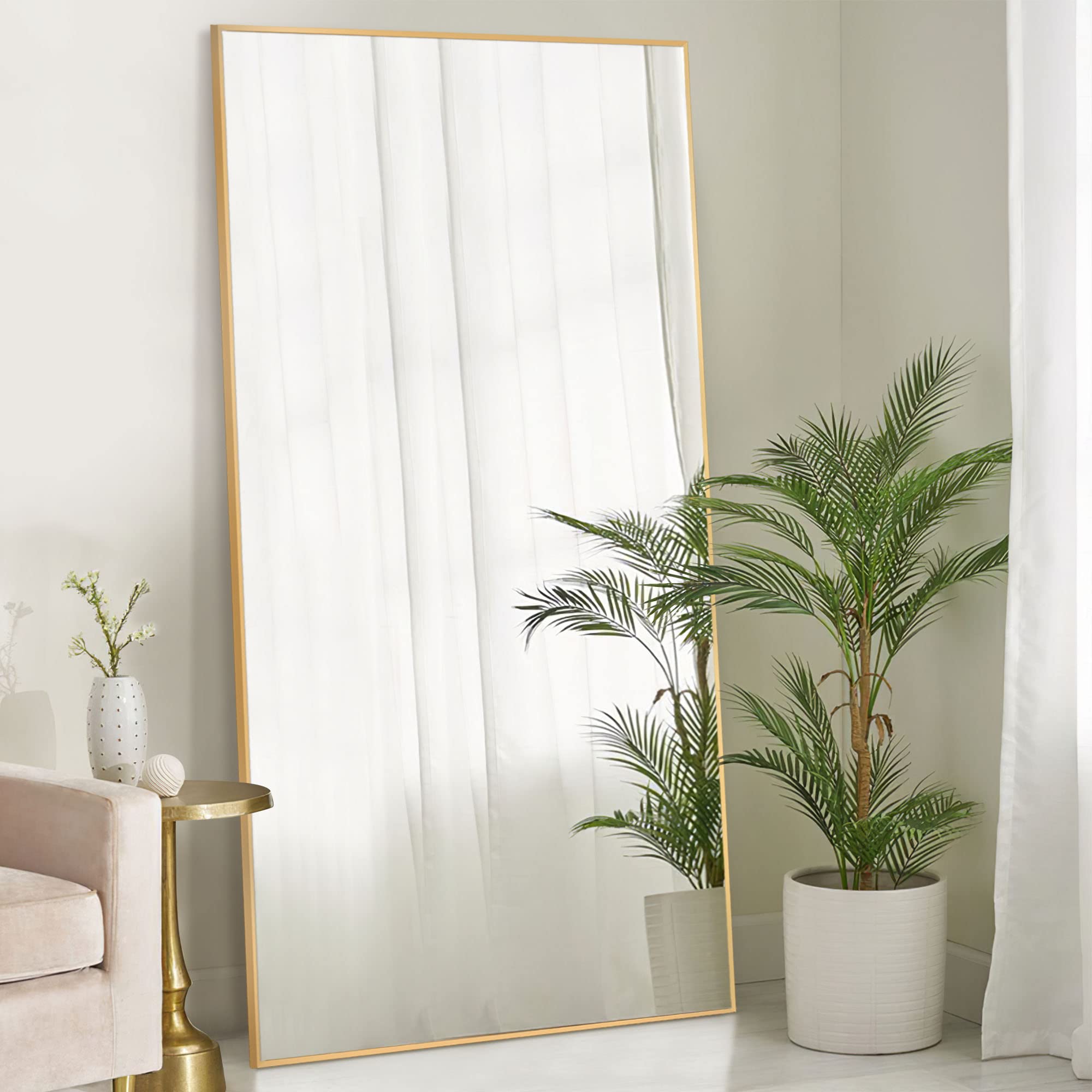 NeuType Full Length Mirror 180x70cm (71”x27”) - Large Wall-Mounted Body Mirror with Sturdy Aluminum Frame & Shatterproof Glass - Perfect for Bedroom, Living Room & Dressing Room Decor - Gold Finish