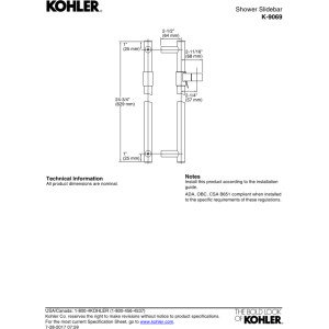 KOHLER 24-Inch Adjustable Shower Slide Bar with Handheld Shower Head - Perfect for Bathroom Renovation & Spa-Like Experience
