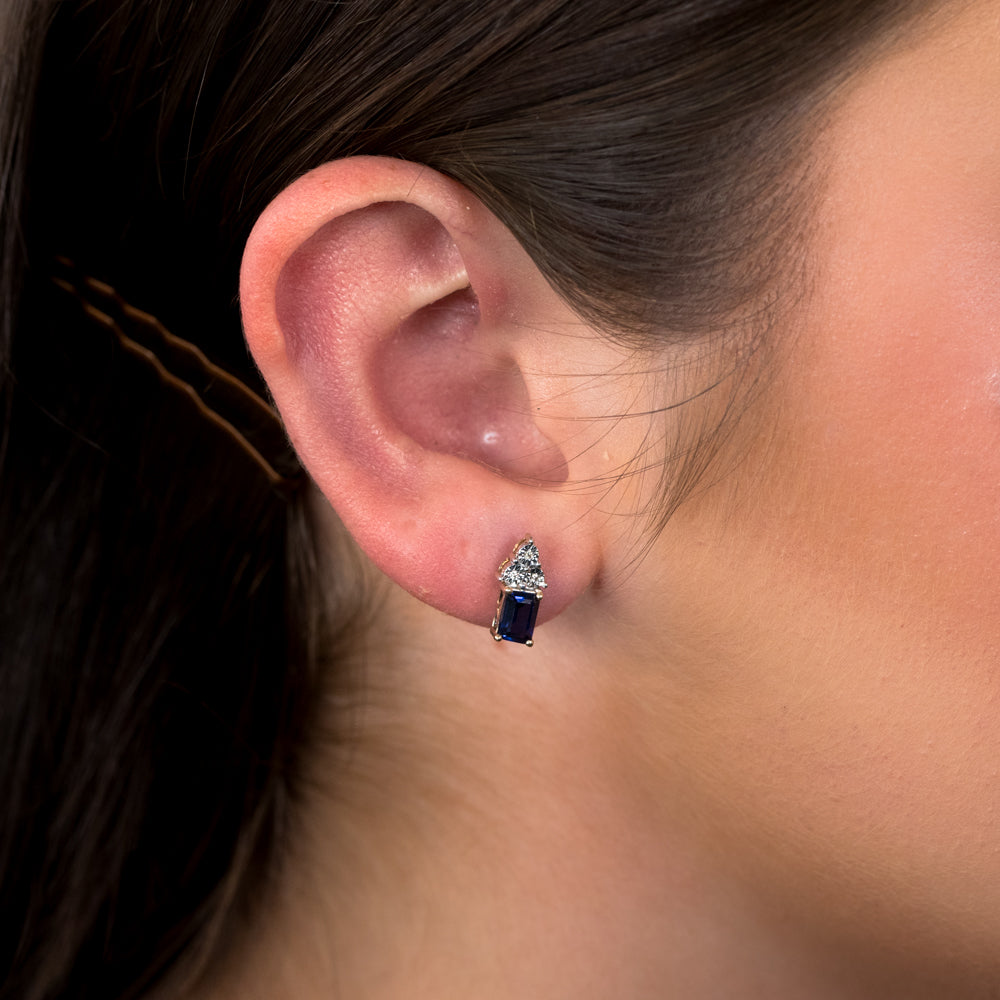 9ct Yellow Gold 6mm Lab-Created Sapphire & Diamond Stud Earrings for Women - Perfect for Weddings, Anniversaries & Special Occasions