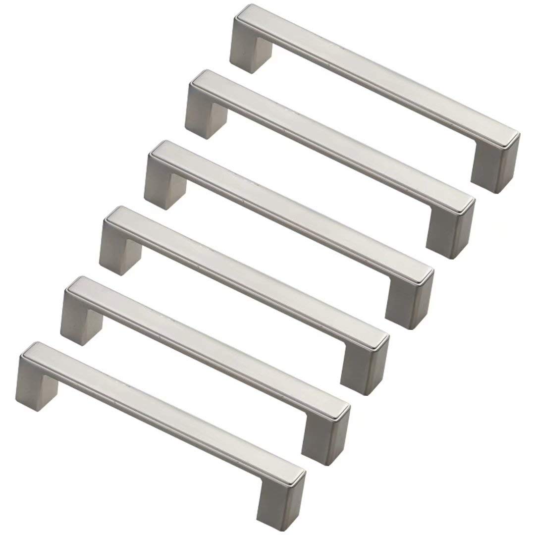 6-Pack European Style Cabinet Handles & Drawer Pulls - Brushed Nickel Zinc Alloy Bow Knobs for Kitchen Cabinets, Dressers & Cupboards (128mm Hole Centers) - Perfect for Home Renovation & Furniture Upgrade