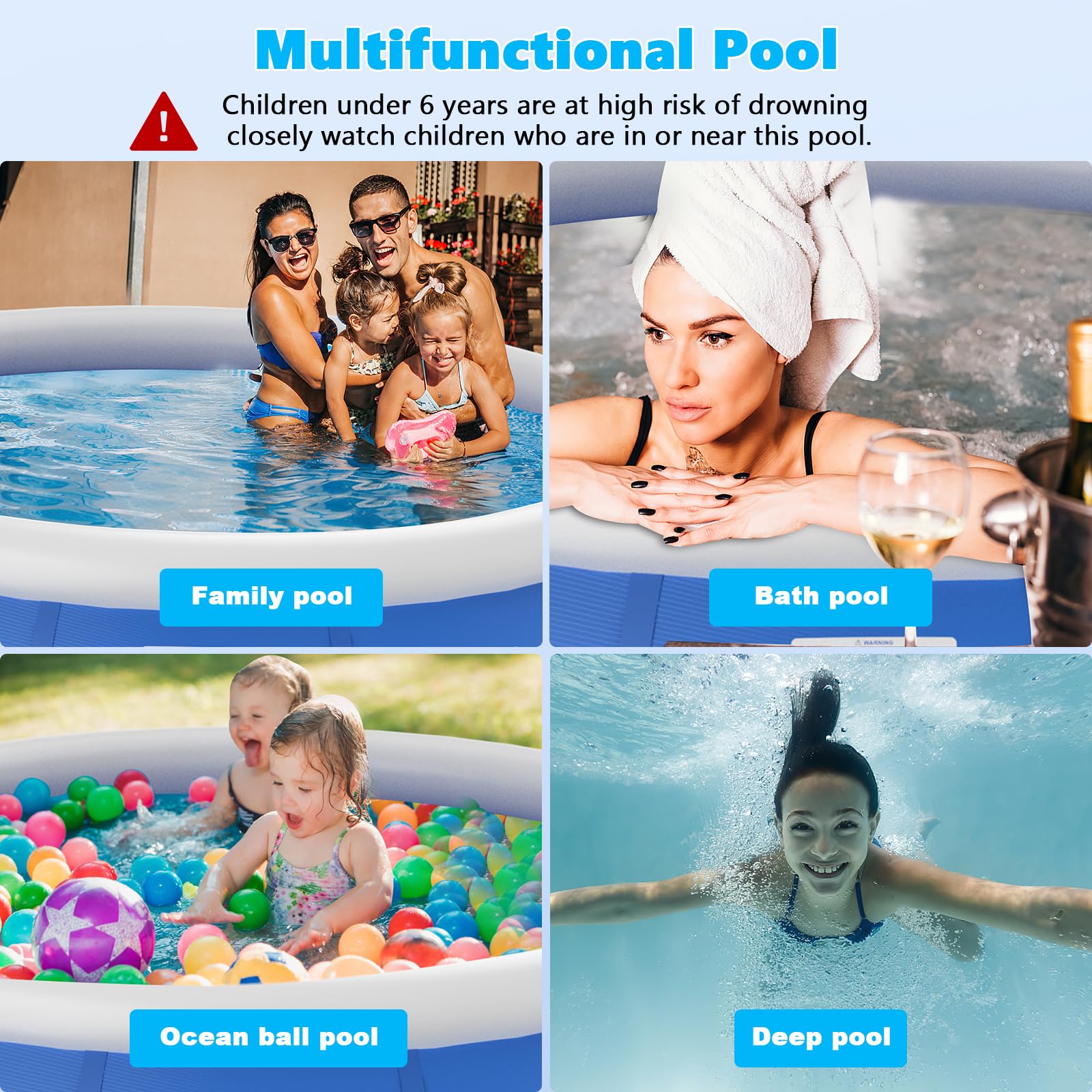 8ft x 25in Inflatable Above Ground Swimming Pool for Kids & Adults - Round Top Ring Wading Pool for Backyard, Garden Summer Fun - Perfect for Family Gatherings, Birthday Parties and Outdoor Relaxation