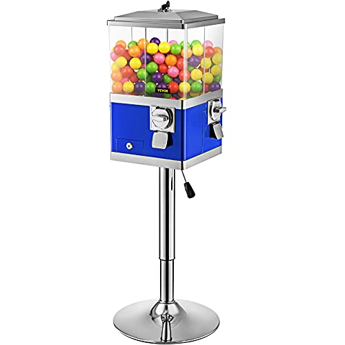 VEVOR Commercial Candy Vending Machine with Stand - Blue 25¢ Coin Operated Gumball Dispenser, 4 Rotating Compartments, Adjustable Wheels for 1 Inch Gumballs - Perfect for Arcades, Retail Stores, and Birthday Parties