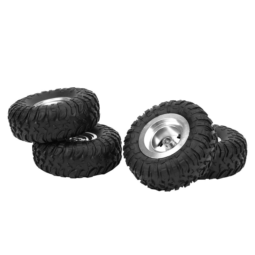 Upgraded RC Metal Rubber Tires for 1/12 Scale MN90 91 99 99S RC Crawler Cars - Silver Replacement Wheels - Durable Off-Road Performance for Crawling & Racing Scenes