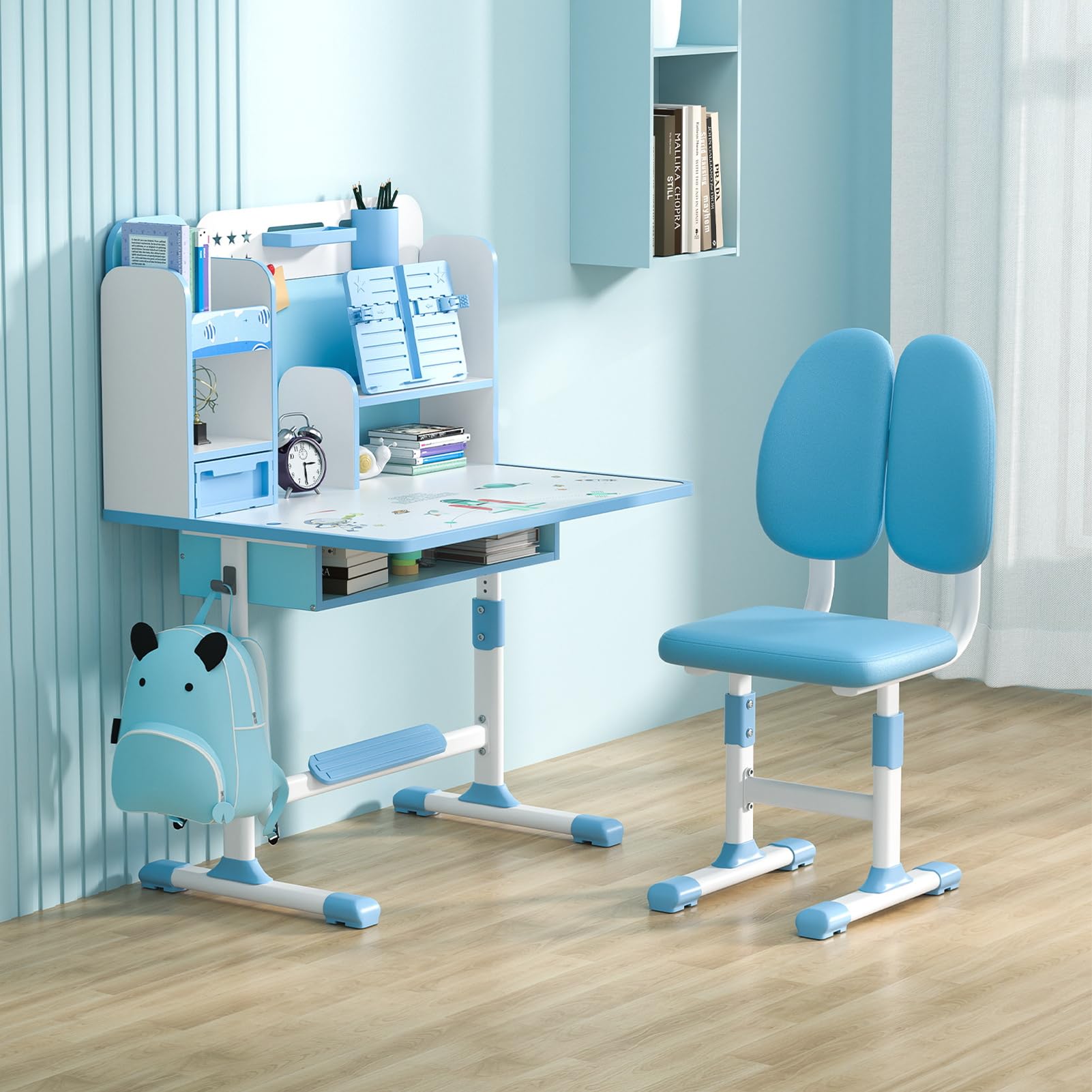 Adjustable Kids Desk & Chair Set with Storage - Study & Art for Bedroom