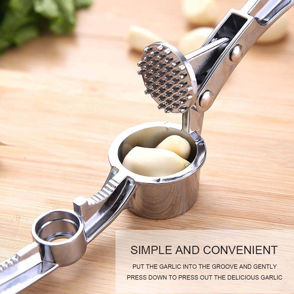Stainless Steel Manual Garlic Press - Heavy Duty Garlic Crusher & Mincer with Walnut Clip, Fish Scale Scraper & Bottle Opener - Perfect for Kitchen, Camping & Outdoor Cooking