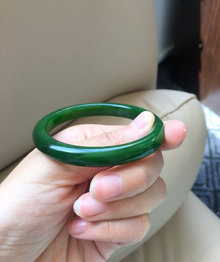 Natural Jade Bangle Bracelet - 57.2mm Inner Diameter Nephrite Jade Bangle (NBE006) - Perfect for Meditation, Yoga & Spiritual Healing