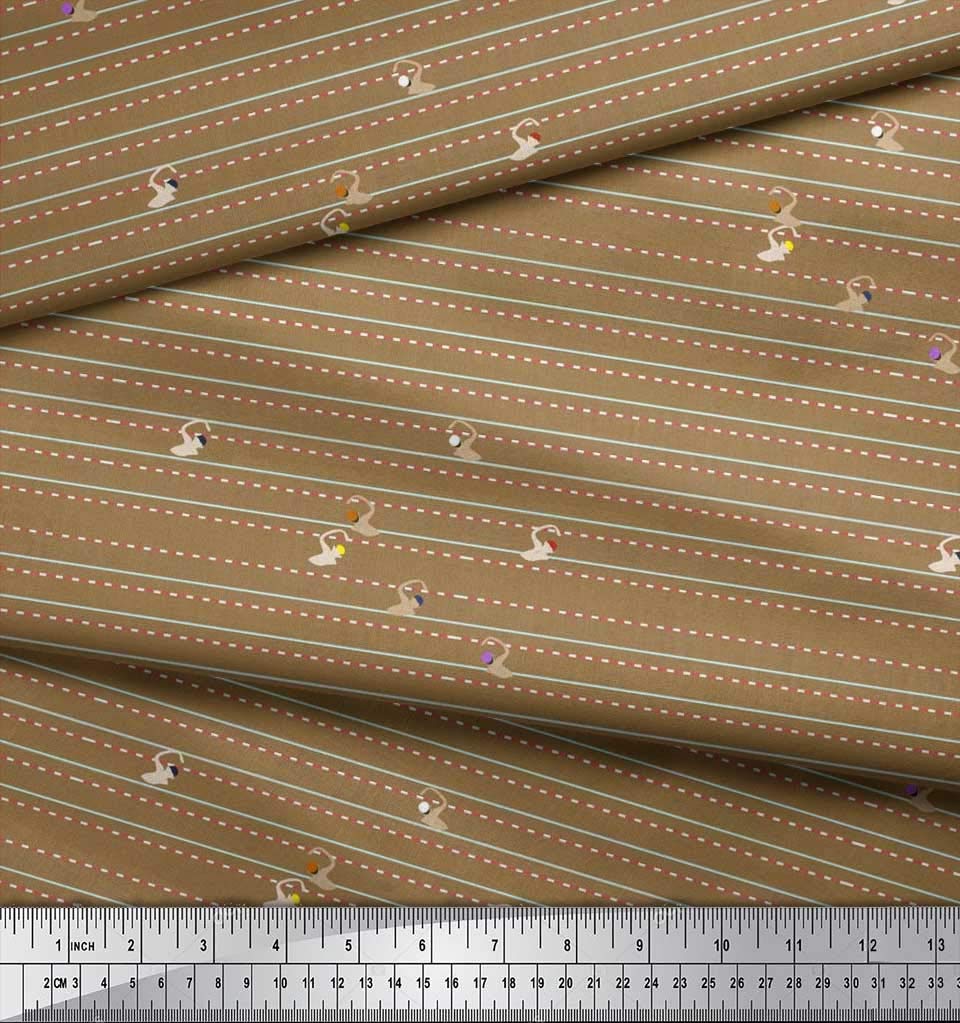 Soimoi Rayon Brown Fabric by The Yard - 42 Inch Wide Printed Fabric with Swimming Pool Race Sports Design - Perfect for Swimwear, Activewear, and Poolside Decor