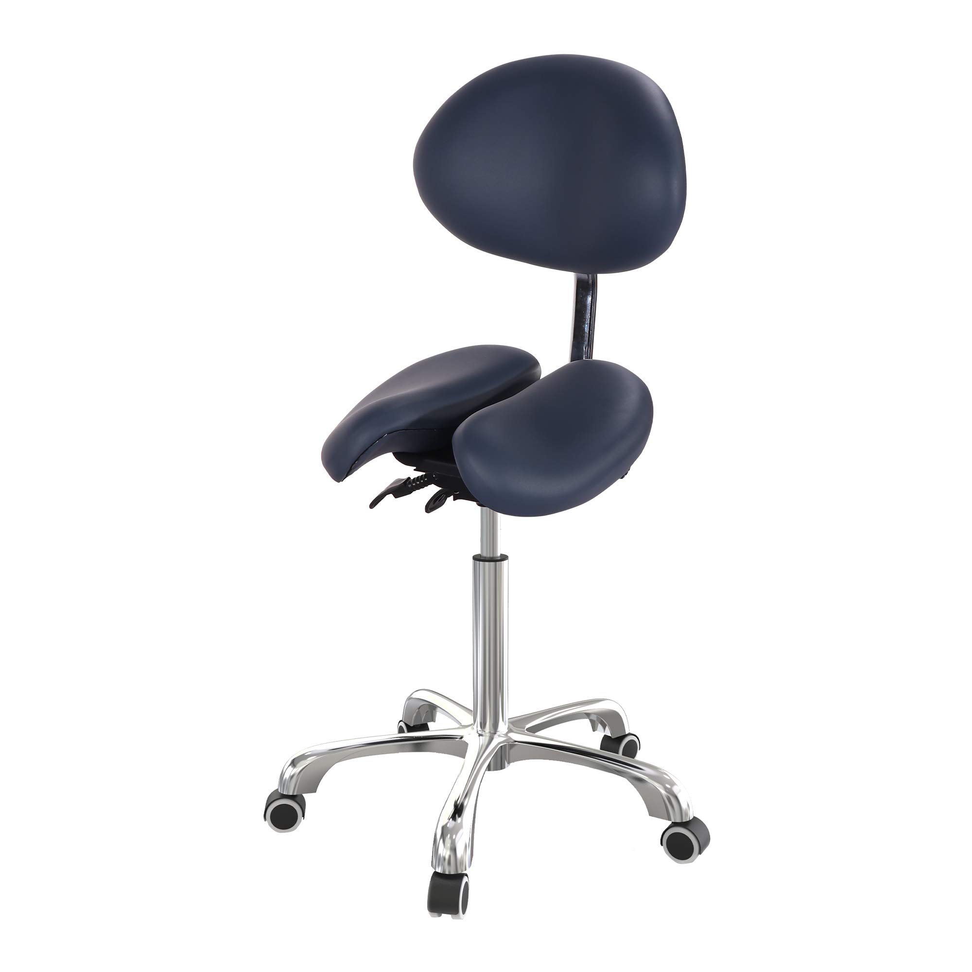 Master Massage Berkeley Split Seat Saddle Stool with Adjustable Backrest & Dual Tilting Options - Royal Blue | Perfect for Chiropractors, Massage Therapists & Office Ergonomics