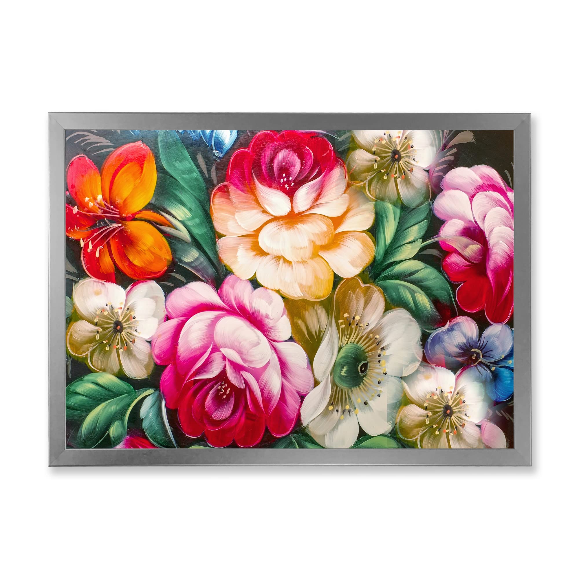 Vintage Vibrant Red & Yellow Flower Still Life II - Traditional Framed Wall Art Painting - Perfect for Living Room, Bedroom & Office Decor