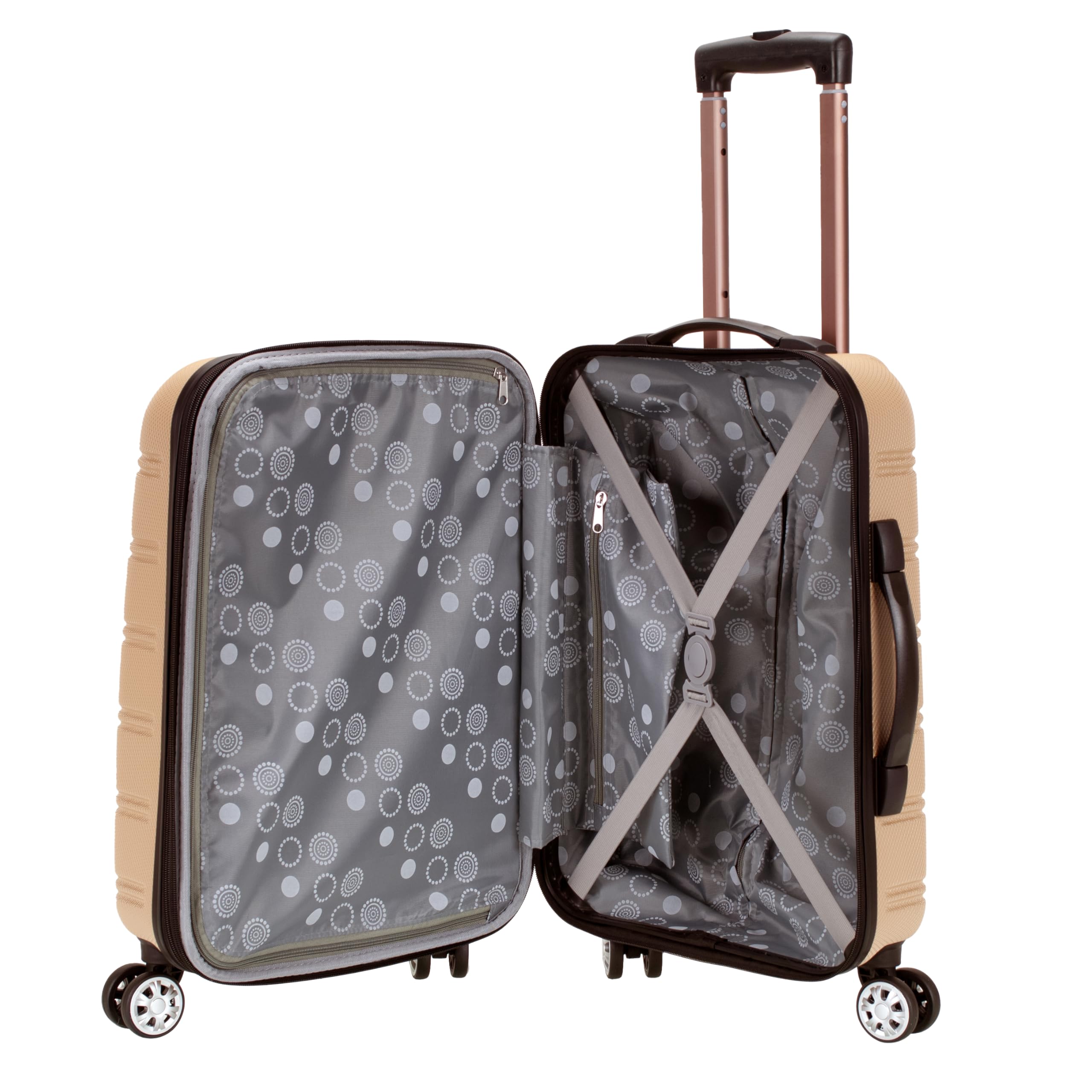 Rockland Melbourne 20-Inch Expandable Hardside Spinner Luggage - Champagne Carry-On Suitcase for Travel, Business Trips & Weekend Getaways