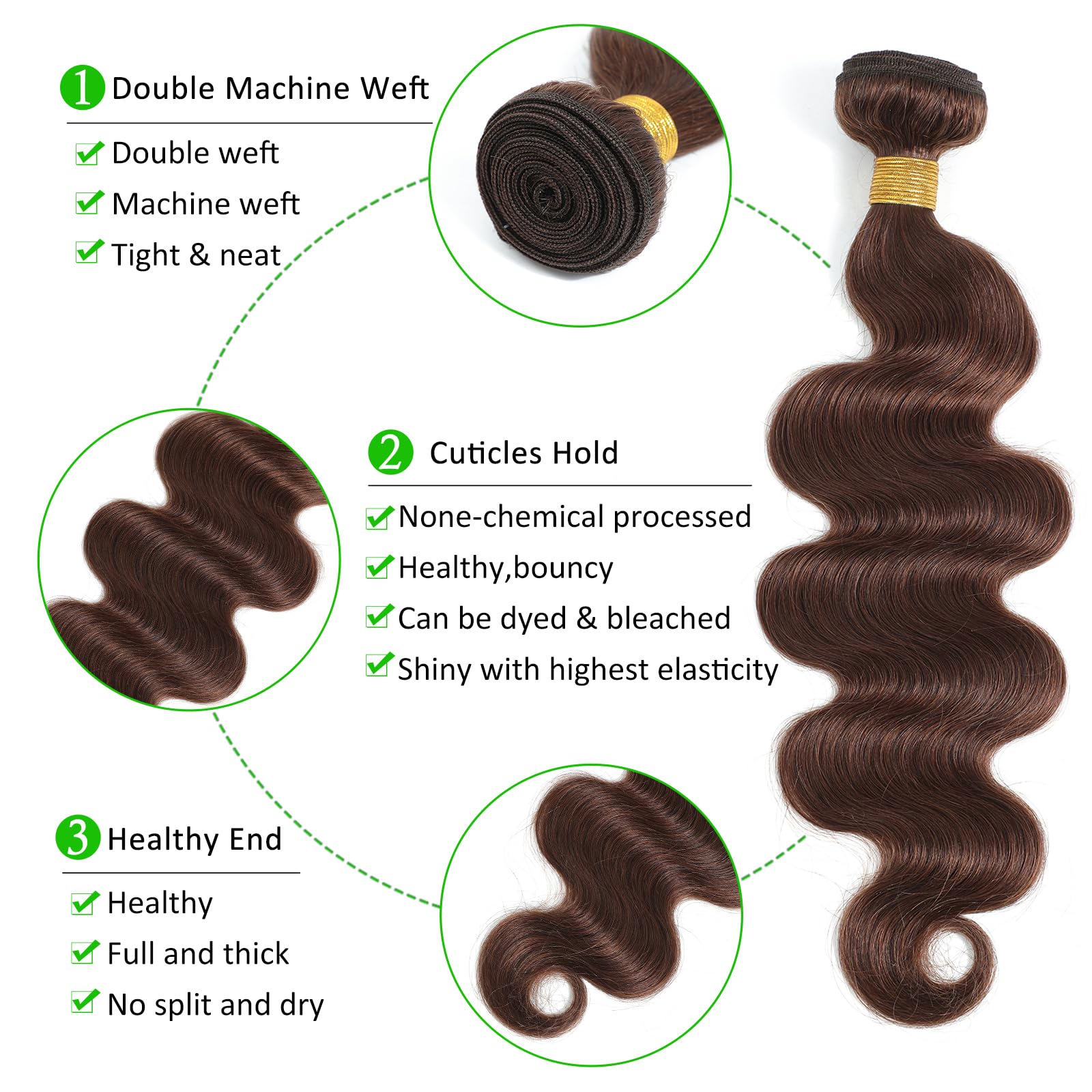 Kapelli 10A Brazilian Virgin Human Hair Bundles with Lace Frontal - 16 18 20+14 Inch Body Wave Bundles in Light Brown | Natural Looking Lace Closure with Baby Hair for Stunning Weaves & Protective Styles