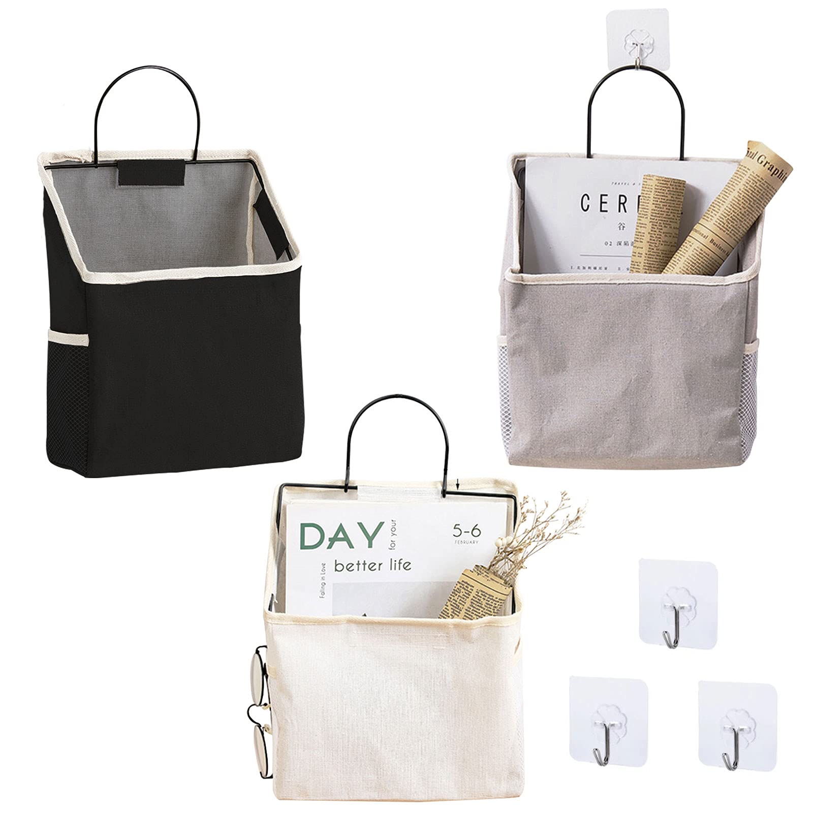 Fabric Over the Door Storage Organizer - 3 Pack Hanging Caddy Pouch for Bedroom, Bathroom & Kitchen | Space Saving Door Hanger for Towels, Toys & Essentials