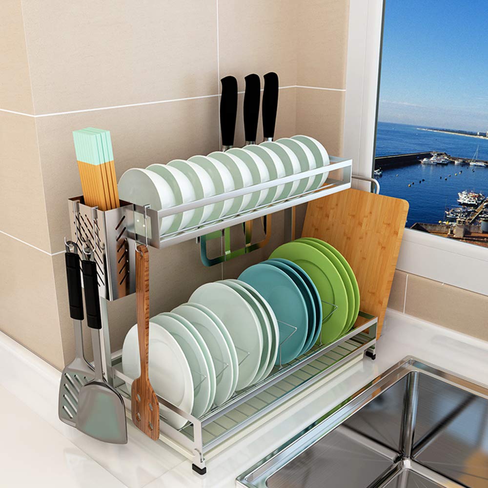 Stainless Steel Kitchen Drain Rack - Multi-Purpose Countertop Storage Organizer for Knives, Pot Lids & Cutting Boards | Durable 304 Steel | Perfect for Small Kitchens & Dish Drying