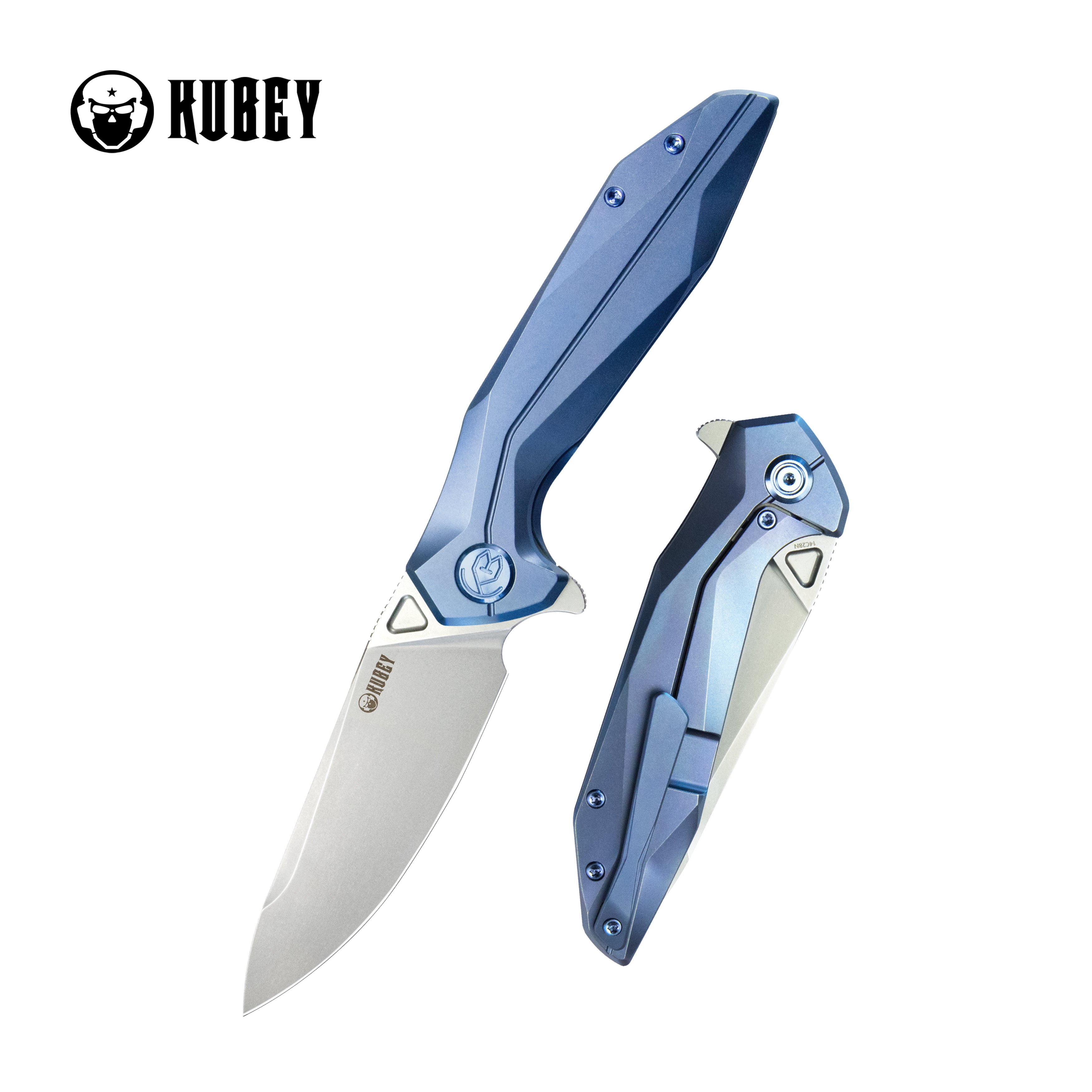 Kubey Nova Frame Lock Flipper Folding Knife - Blue Titanium Handle (6AL4V) with 3.66