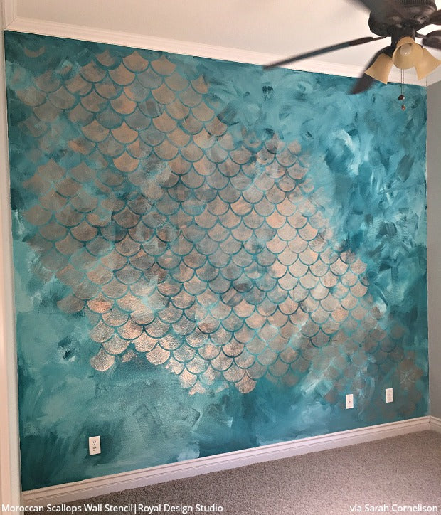 Moroccan Scallops Wall Stencil - DIY Home Decor Stencil for Walls, Ceilings & Furniture - Arabic Geometric Pattern Painting Template for Bedroom, Living Room & Nursery Decoration