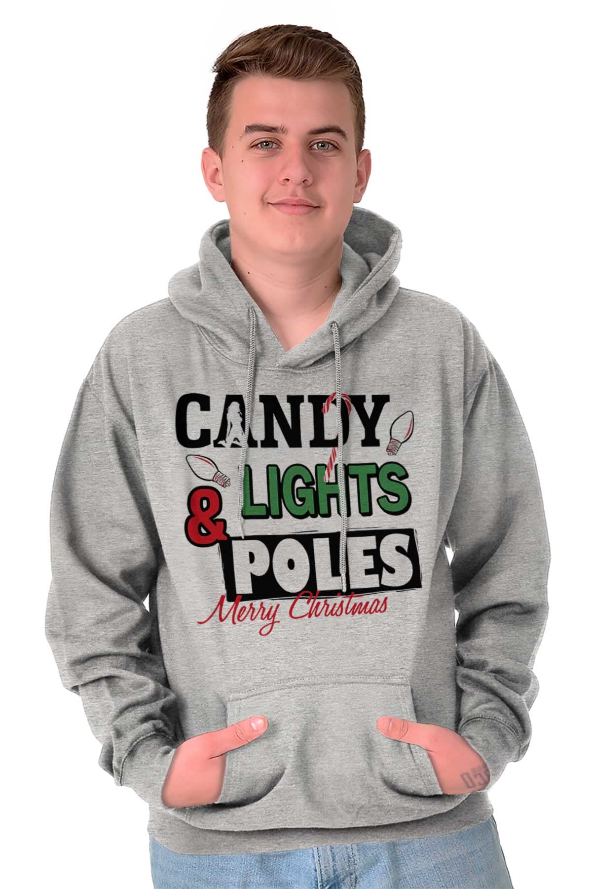 Funny Christmas Candy Lights Pole Hoodie - Men's Festive Holiday Sweatshirt for Parties & Gifts