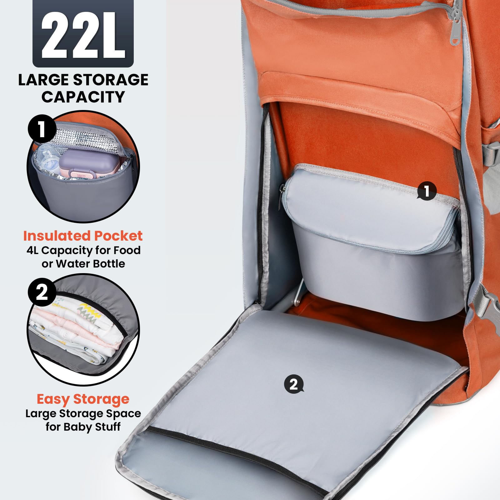 **WIPHA Ergonomic Baby Backpack Carrier for Hiking - Adjustable Padded Child Seat with Sun Canopy, Large Storage & Insulated Pocket - Safe Toddler Carrier (Orange) - Perfect for Outdoor Adventures, Travel & Family Walks**