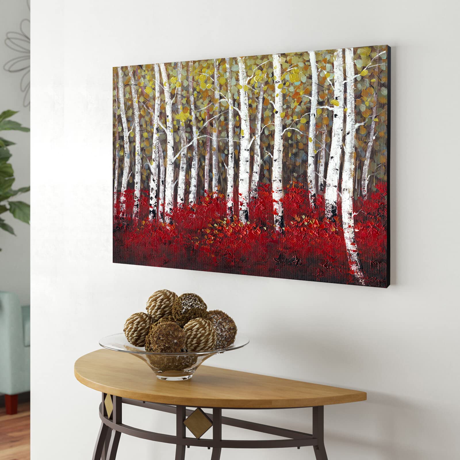 Hand Painted Tree Oil Canvas Wall Art - 28x40 Framed Rustic Decor for Bedroom & Living Room