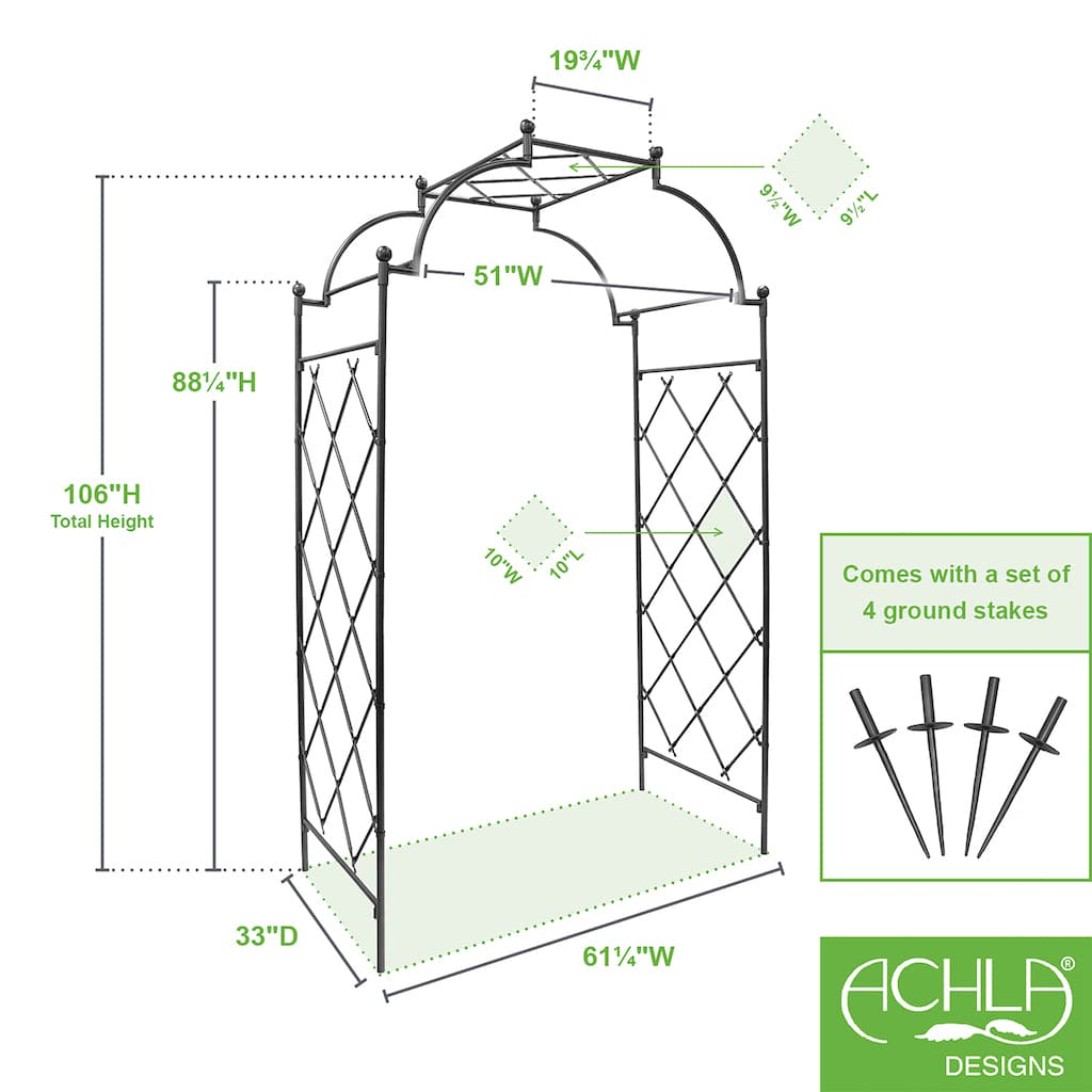 Achla Designs Lattice Tunnel Arbor - Elegant Garden Arch for Outdoor Weddings, Vine Support & Backyard Decor
