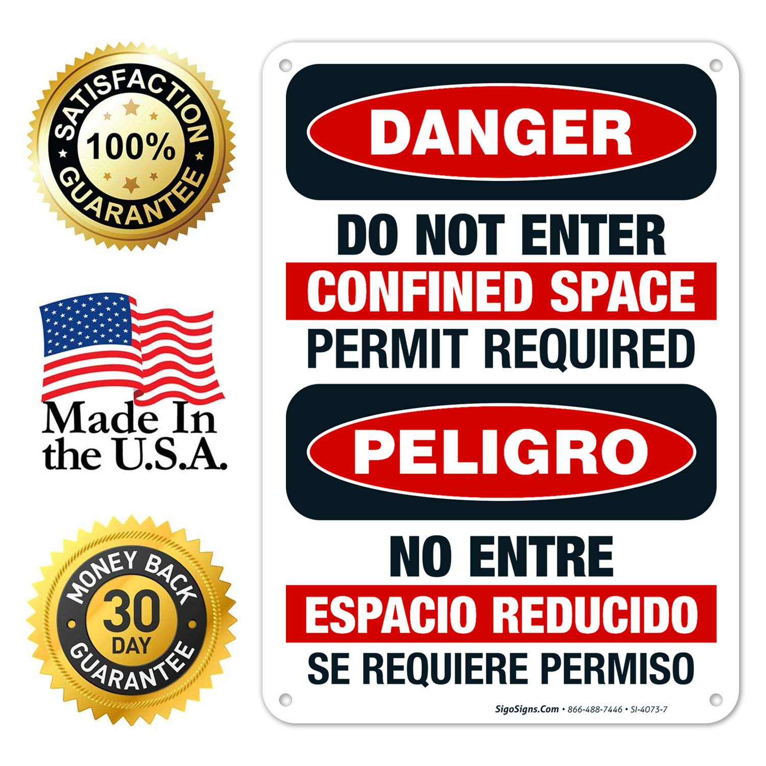 OSHA Danger Sign - Do Not Enter Confined Space Bilingual Warning Sign (10x7 Inch) | Rust-Free .040 Aluminum | Fade-Resistant for Indoor & Outdoor Use | Made in USA | Ideal for Construction Sites, Warehouses & Industrial Safety Areas