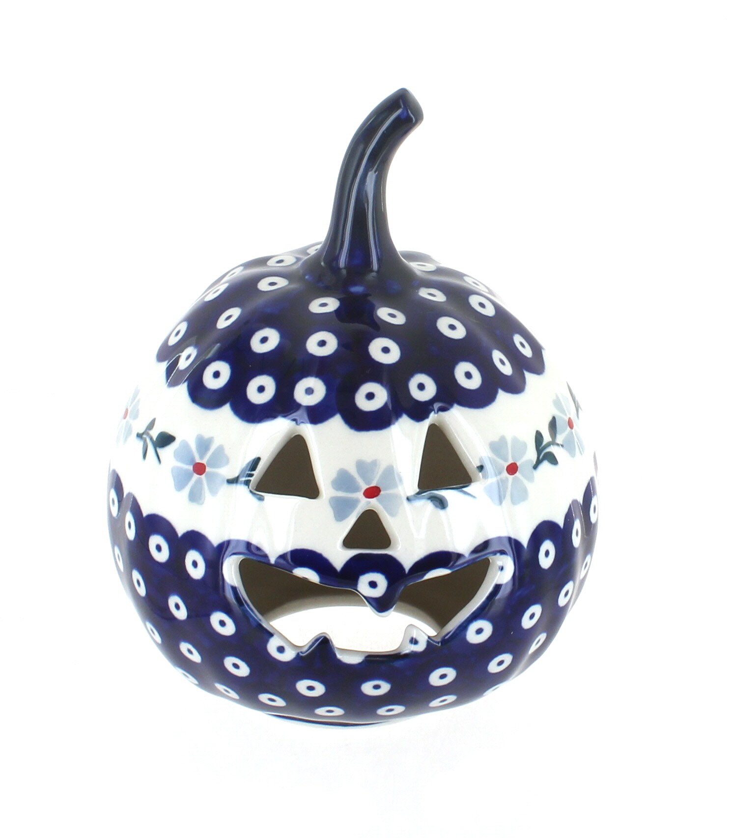 Handmade Blue Rose Polish Pottery Luminary - Small Violet Pumpkin Decor for Home, Garden & Wedding Centerpieces | Perfect for Fall Decorations, Thanksgiving Table Settings & Cozy Holiday Ambiance