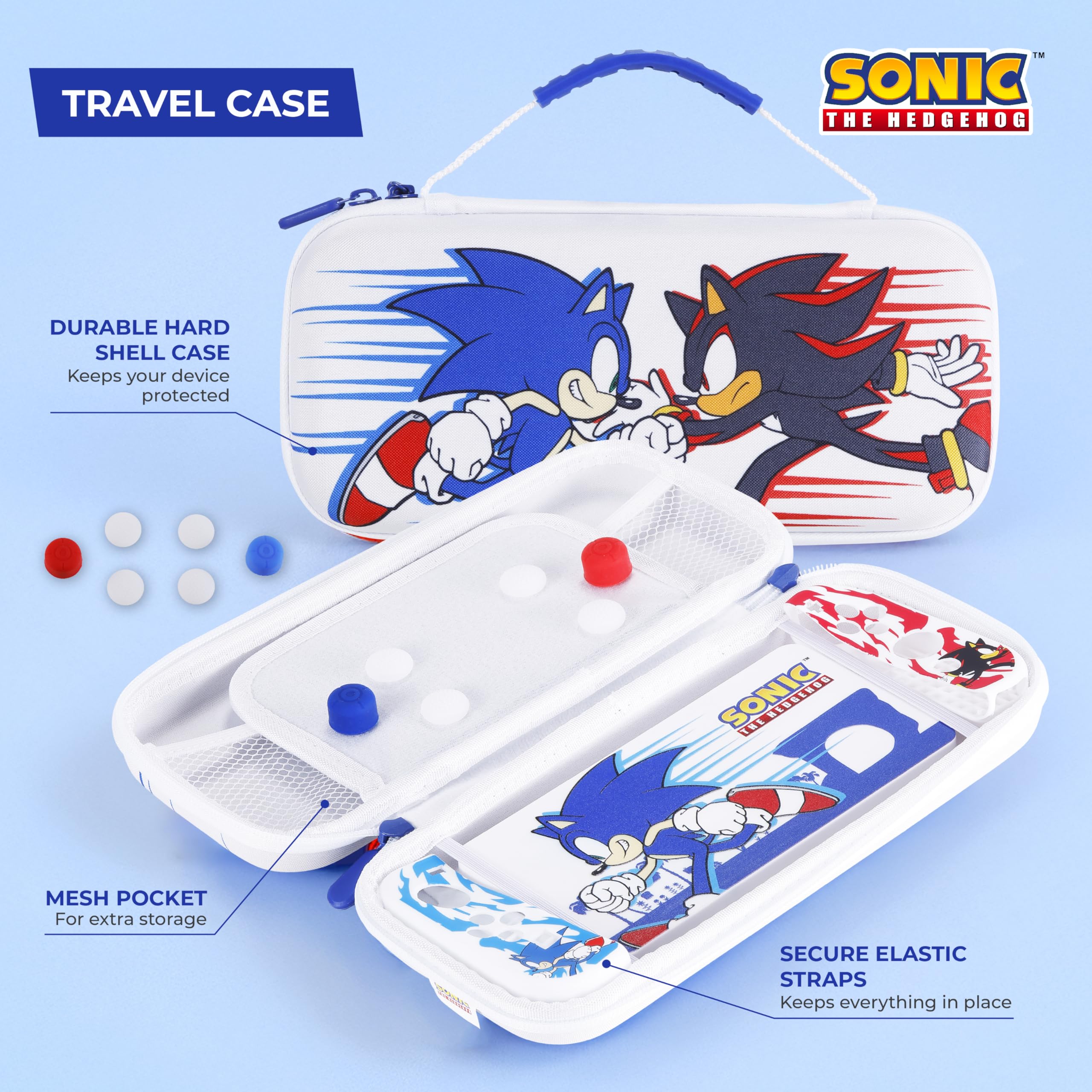 Sonic vs Shadow Nintendo Switch Protective Carrying Case with Controller Grips, Thumb Grips, Steering Wheel & Double-Sided Game Cartridge Holder - Travel Storage Solution for Nintendo Switch Console, Games & Accessories - Perfect for Gaming On-The-Go & Travel Protection