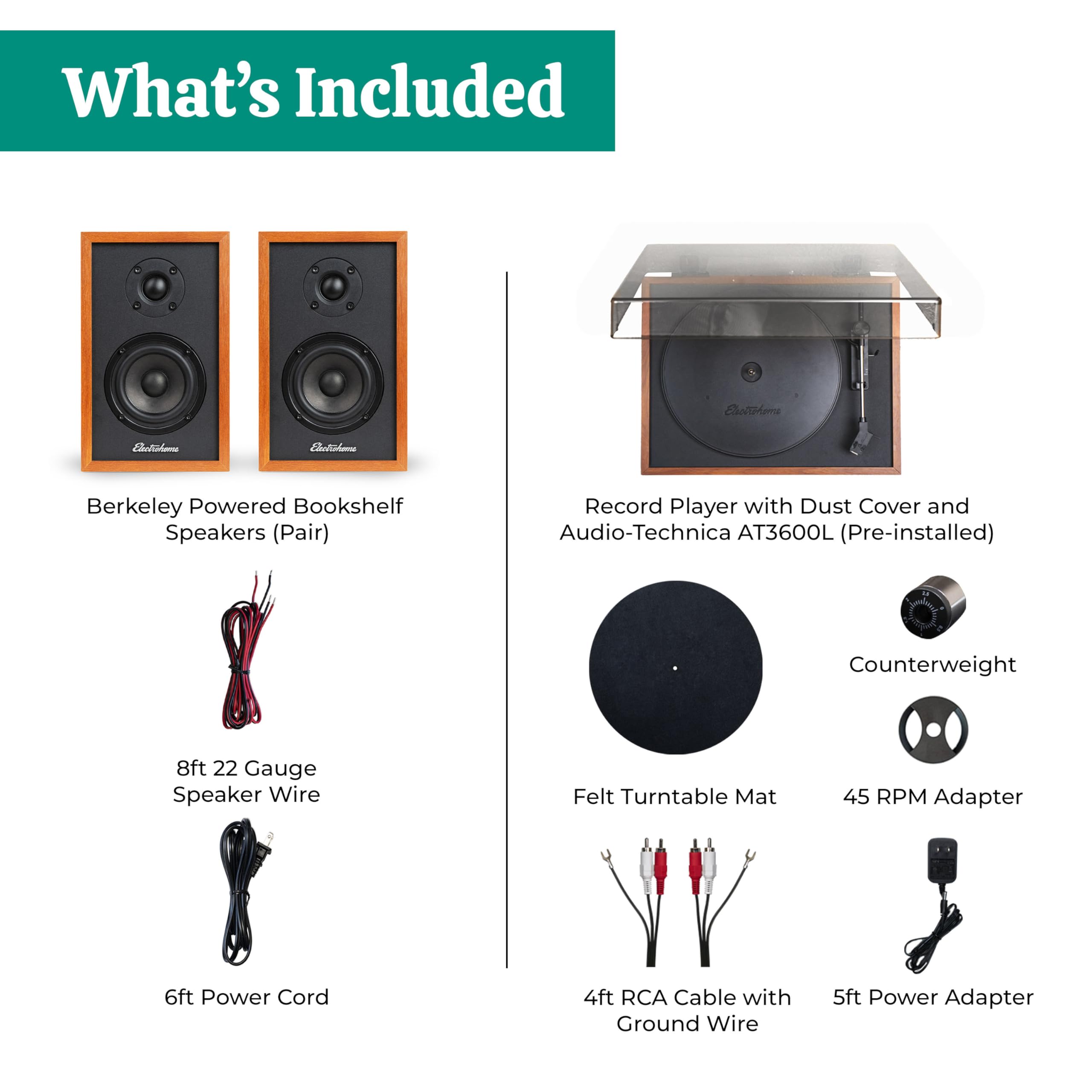 Electrohome Montrose Upgradable Vinyl Record Player with Bluetooth Bookshelf Speakers - 1
