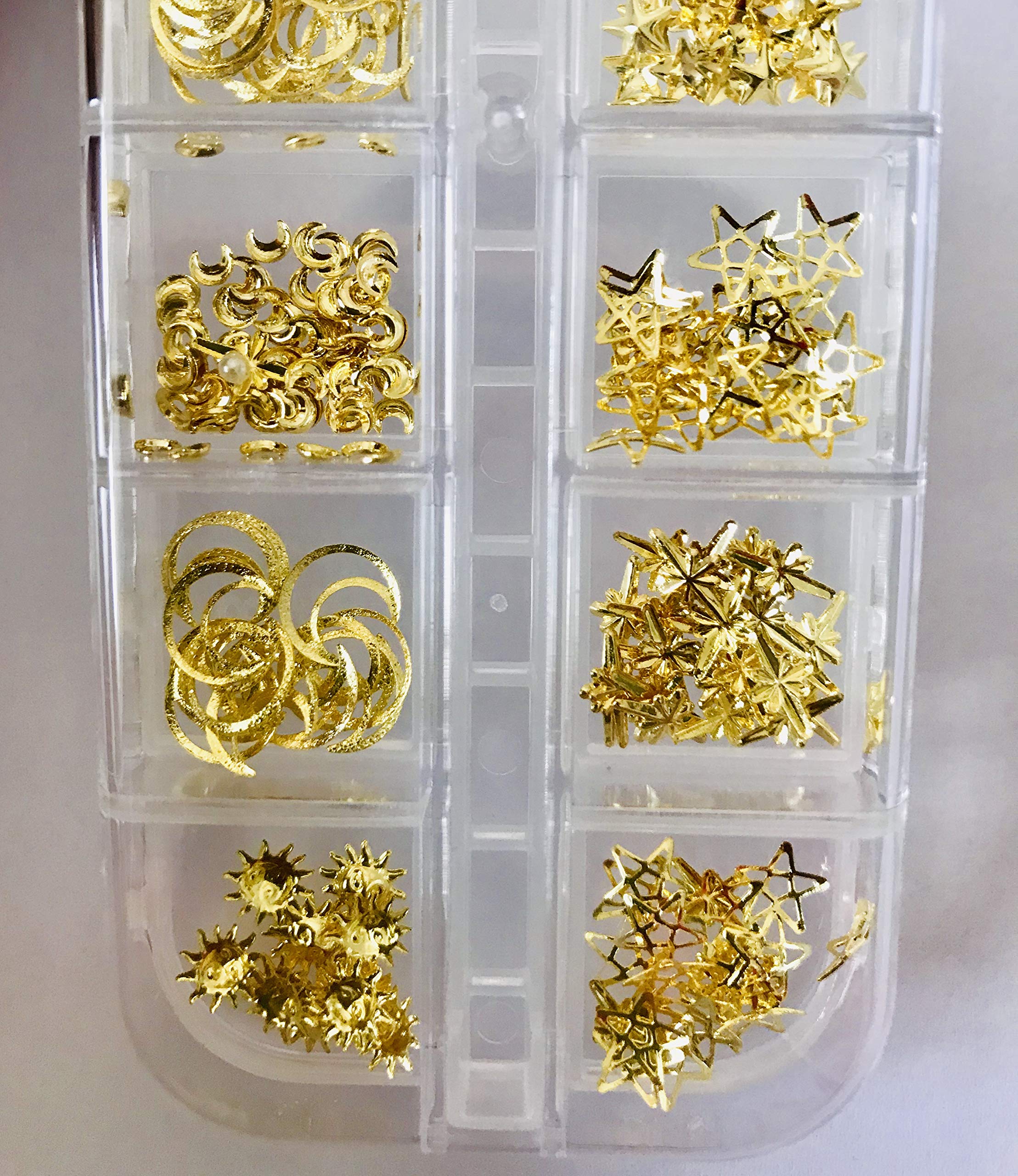 12-Pack Mixed Gold Metal Studs for Nail Art - DIY Non Hotfix Flatback Rhinestones for 3D Nail Decorations - Perfect for Manicures, Acrylic Nails & Salon Use