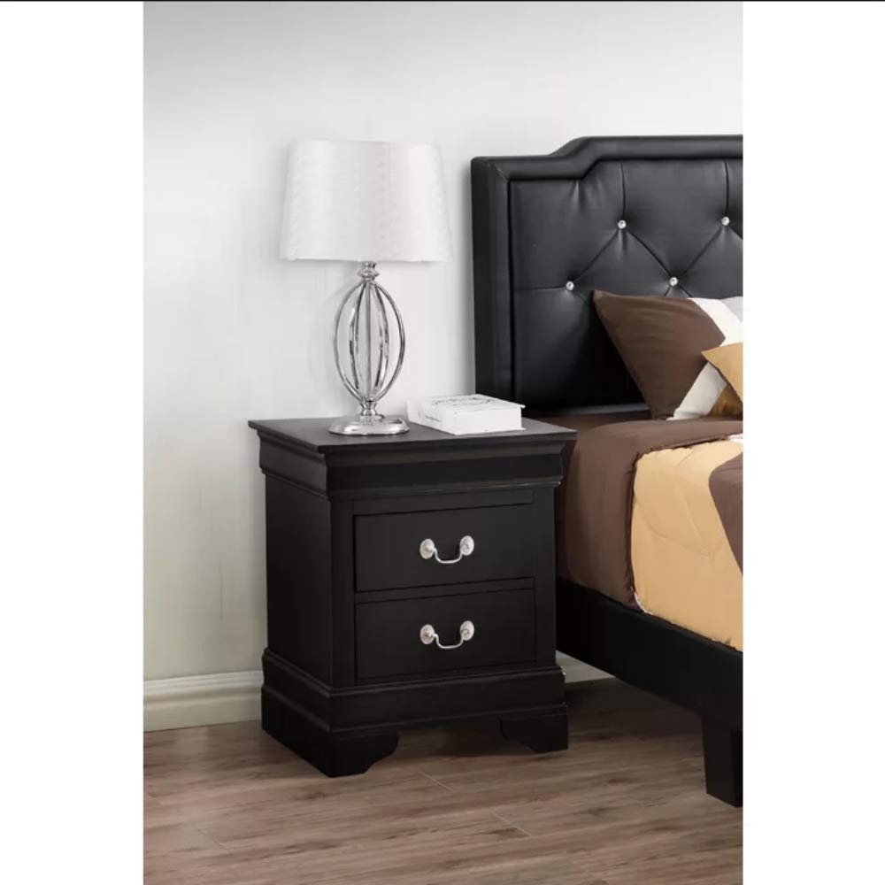 Modern 2-Drawer Nightstand with Handle - Solid Wood Bedside Table for Bedroom, Living Room & Dorm - No Assembly Needed (Black) | Stylish Home Decor & Functional Storage Solution