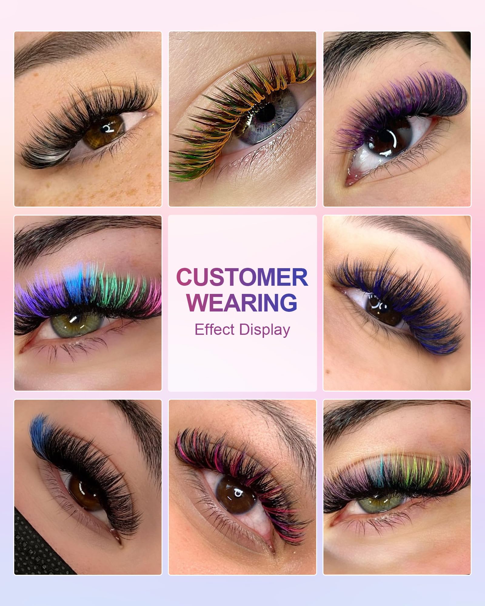 NAGARAKU 8 Colors Rainbow Eyelash Extensions - 0.07mm C Curl 12mm Individual Lashes (Purple, Blue, Pink, Brown) | Soft, Natural & Professional Salon Supplies | Perfect for Party, Cosplay & Special Occasion Makeup