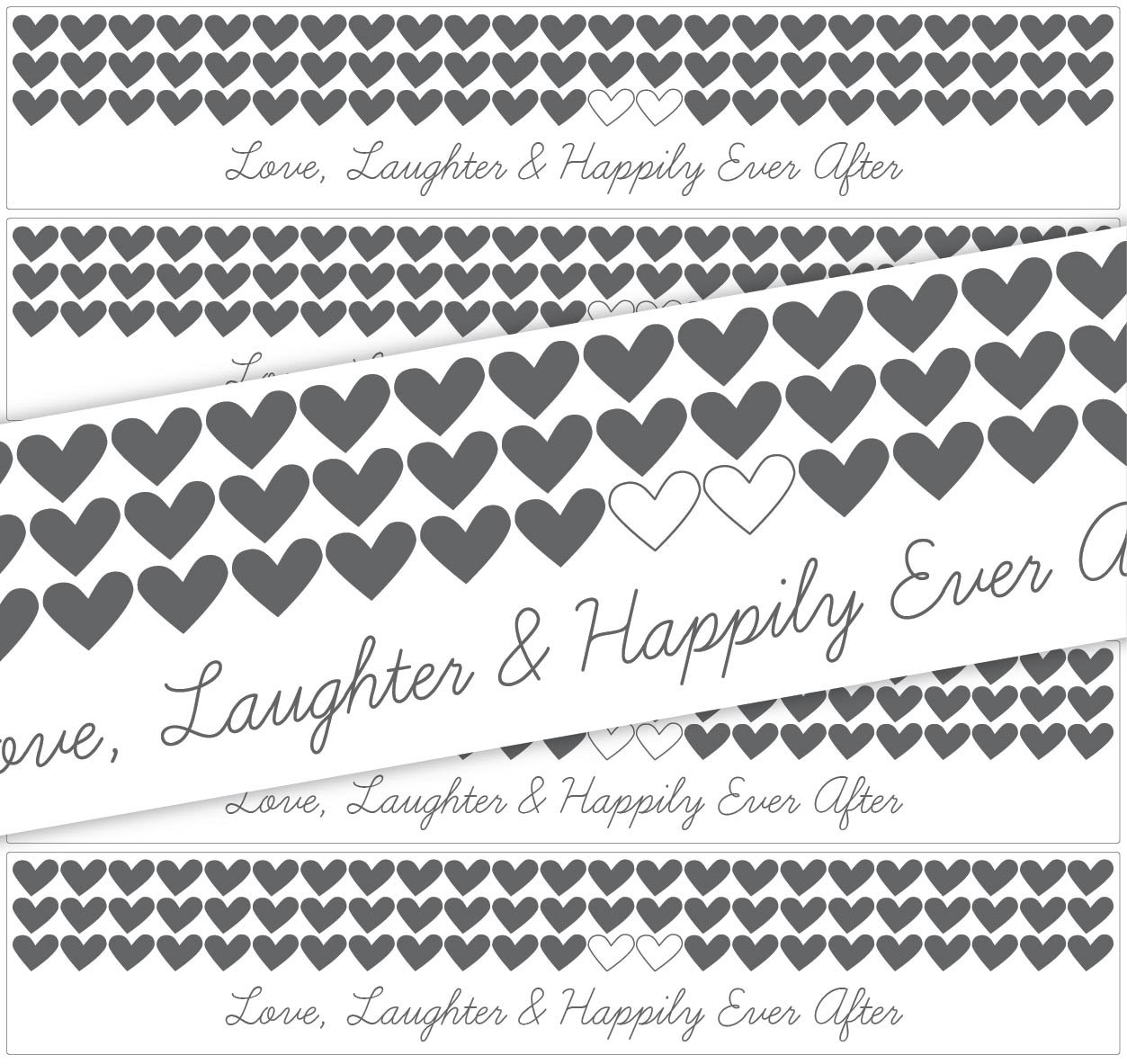 24 Hearts Waterproof Water Bottle Labels - Love & Laughter for Weddings & Parties