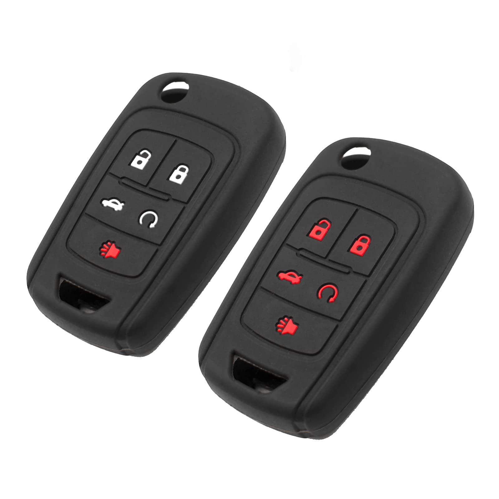 Premium Silicone Key Fob Cover for Chevrolet Chevy Equinox Camaro Cruze Malibu Sonic Volt Spark Buick Encore GMC - Durable Remote Key Protection Case (Black & Black/Red) | Perfect Car Accessory for Daily Use, Travel & Vehicle Protection