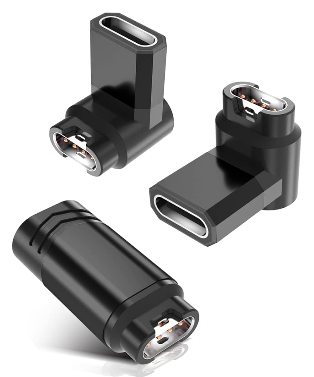 RUXELY 3-Pack 90 Degree USB C to Garmin Watch Charger Adapter - Compatible with Fenix 7/6 Series, Quatix 5, Tactix, Forerunner & Venu 2 Smartwatches - Fast Charging Cable Converter for Outdoor Sports & Fitness Tracking