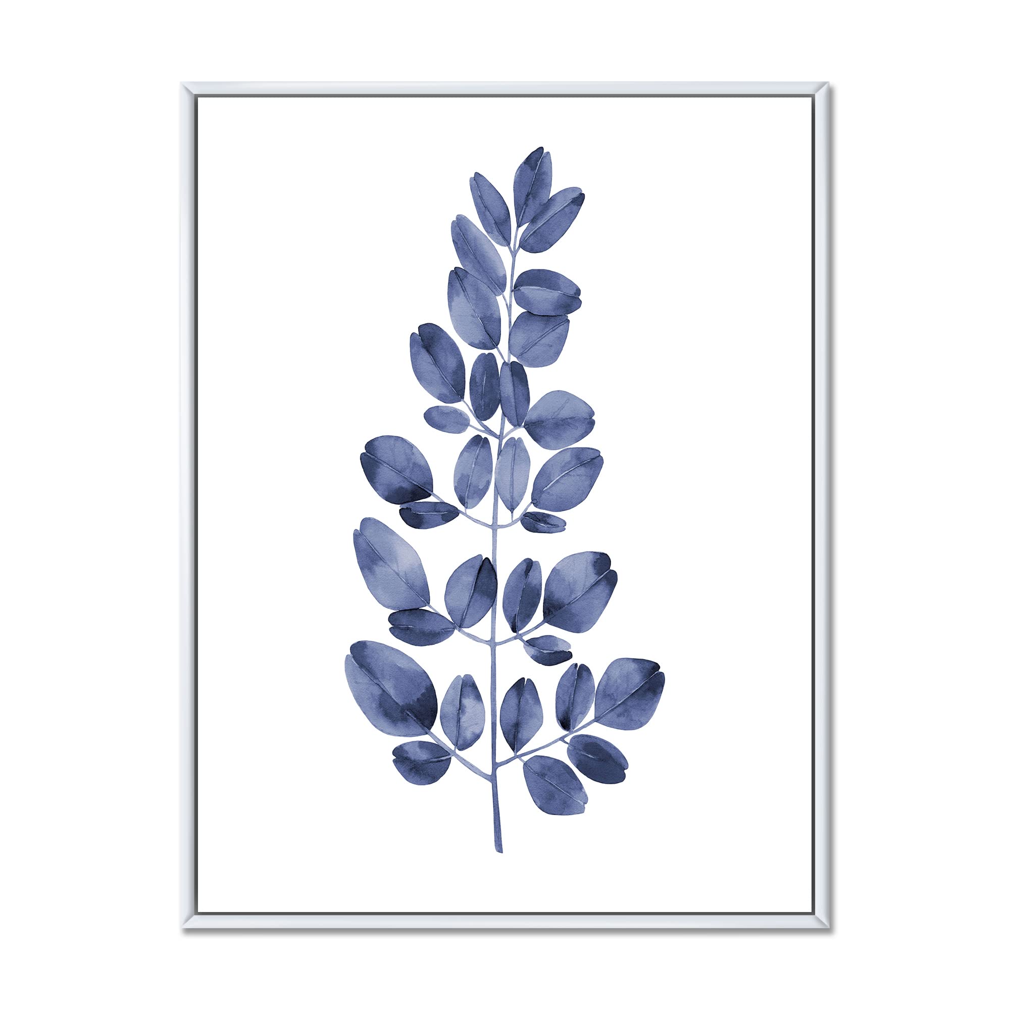 DesignQ Navy Blue Eucalyptus II - Traditional Framed Canvas Wall Art Print - Perfect for Living Room, Bedroom & Office Decor